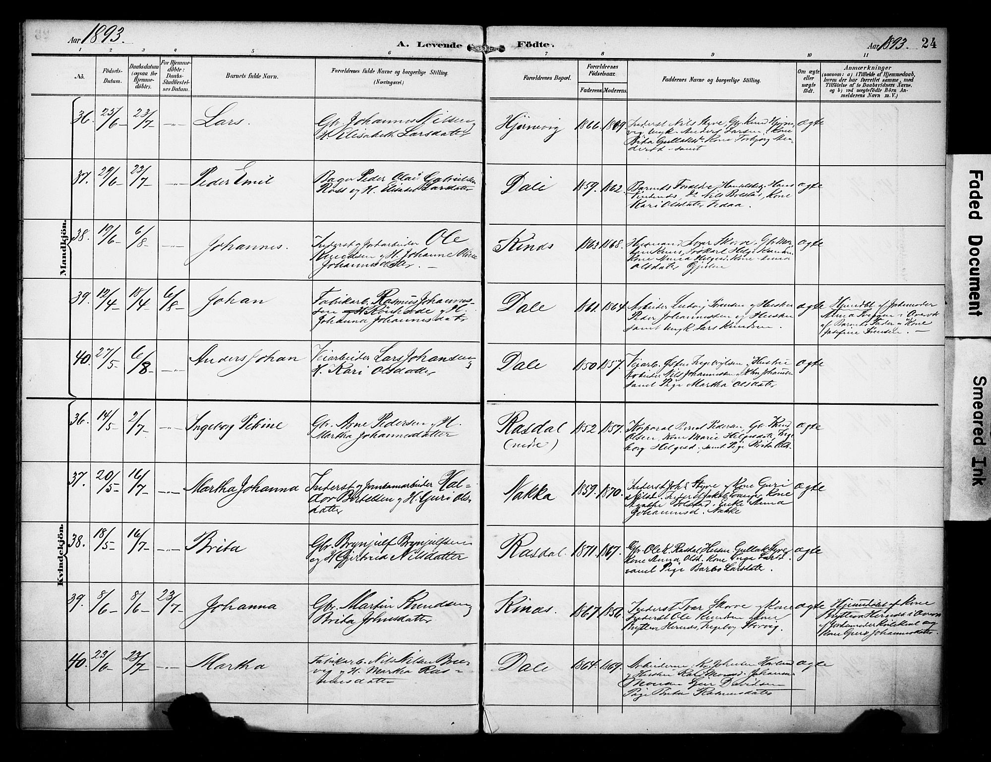 Evanger sokneprestembete, SAB/A-99924: Parish register (official) no. A 2, 1892-1899, p. 24
