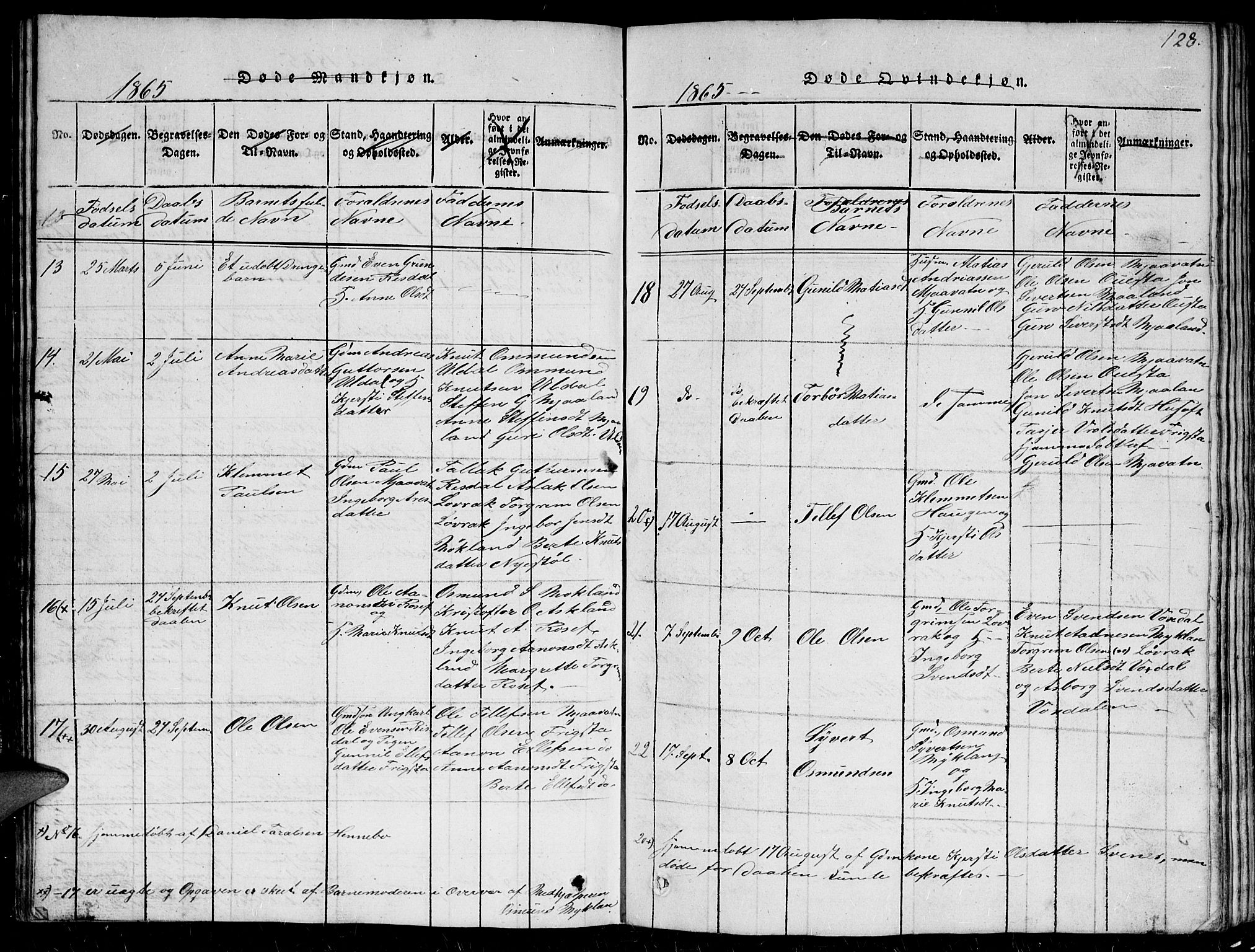 Herefoss sokneprestkontor, SAK/1111-0019/F/Fb/Fbc/L0001: Parish register (copy) no. B 1, 1816-1866, p. 128