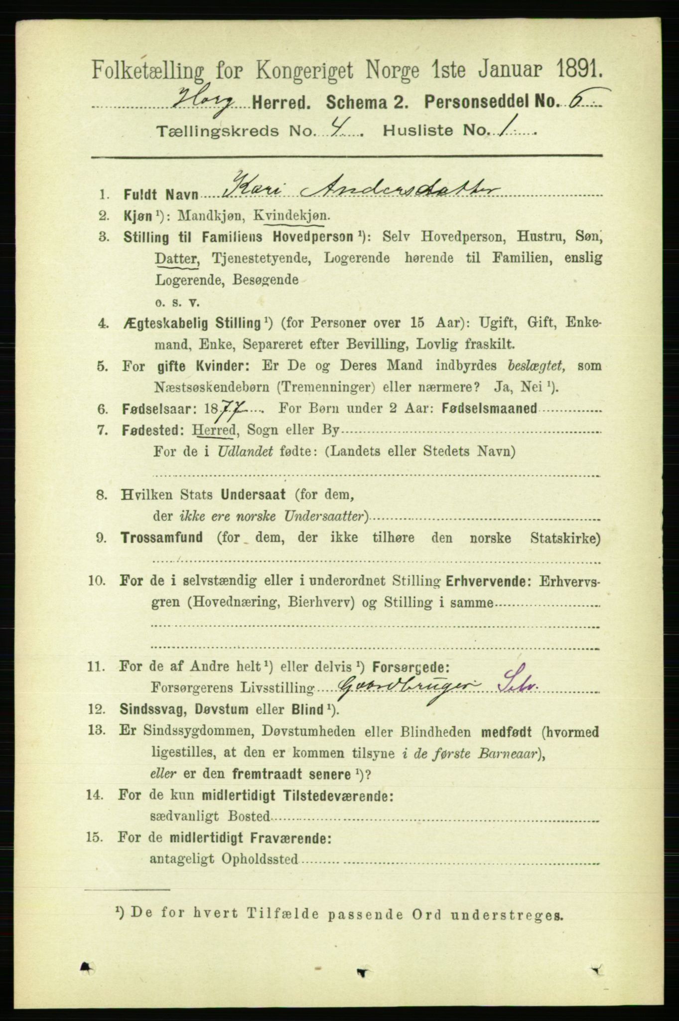 RA, 1891 census for 1650 Horg, 1891, p. 1558