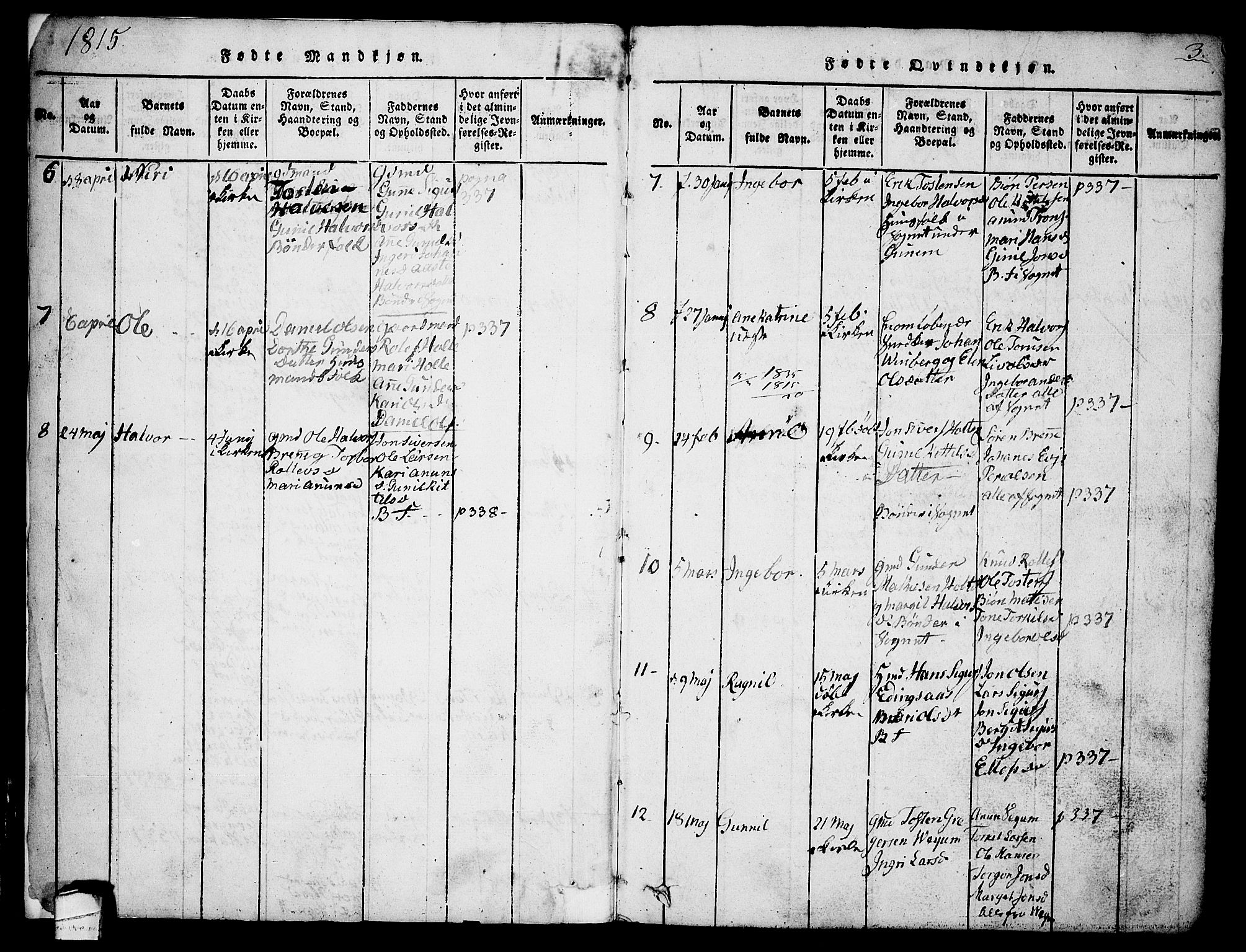 Sauherad kirkebøker, AV/SAKO-A-298/G/Ga/L0001: Parish register (copy) no. I 1, 1815-1827, p. 3