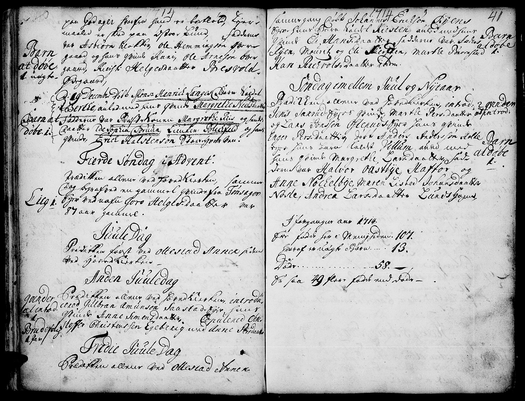 Stange prestekontor, AV/SAH-PREST-002/K/L0001: Parish register (official) no. 1, 1714-1722, p. 40-41