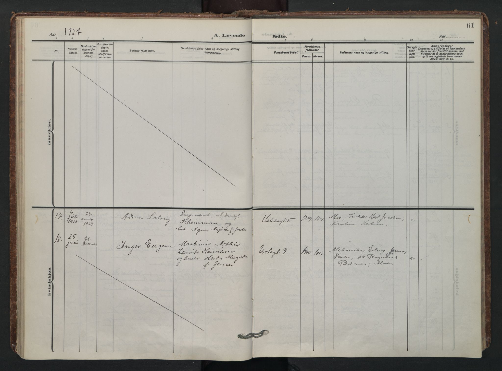 Wexel prestekontor Kirkebøker, AV/SAO-A-10879/F/L0001: Parish register (official) no. 1, 1917-1930, p. 61