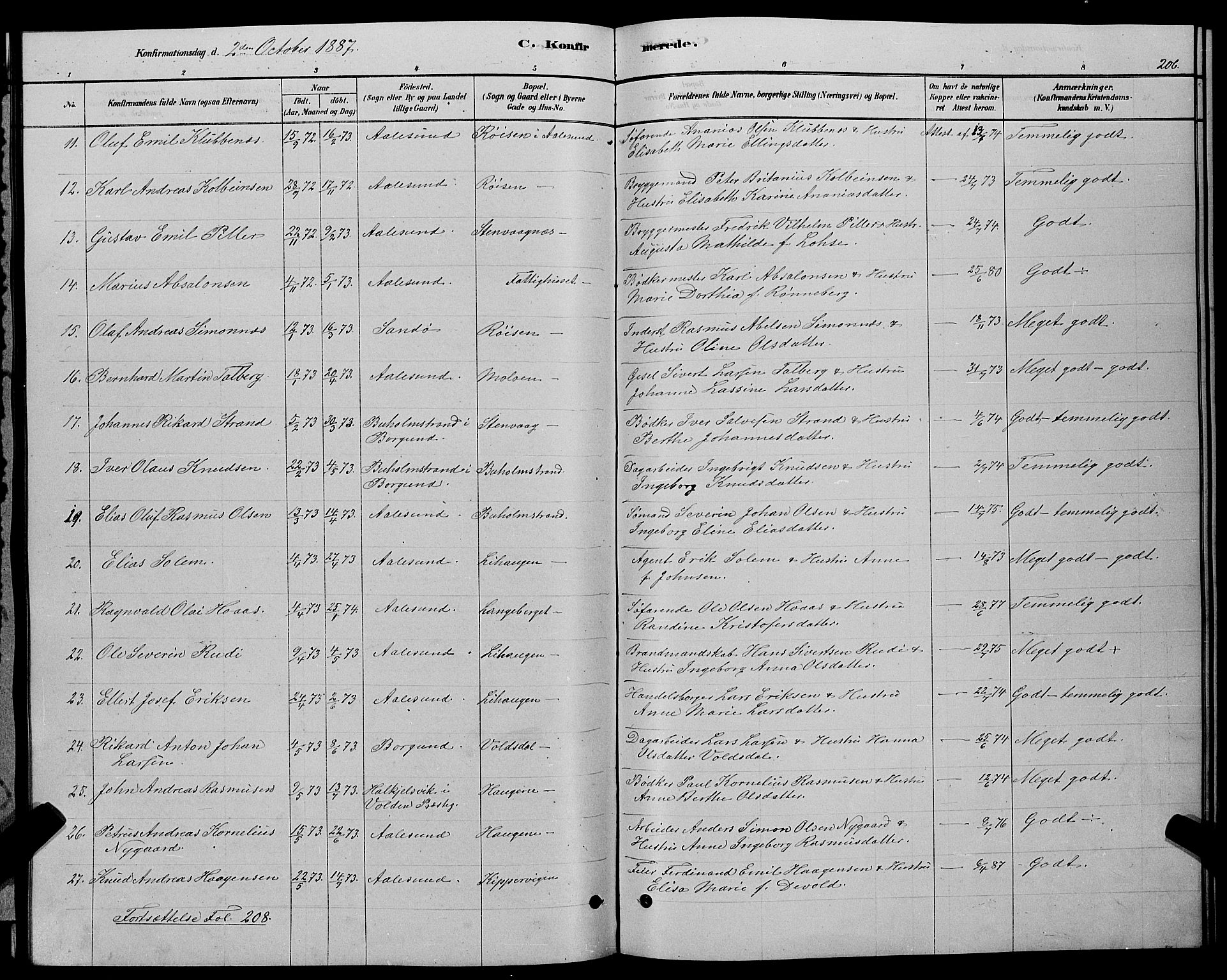 Ministerialprotokoller, klokkerbøker og fødselsregistre - Møre og Romsdal, AV/SAT-A-1454/529/L0466: Parish register (copy) no. 529C03, 1878-1888, p. 206