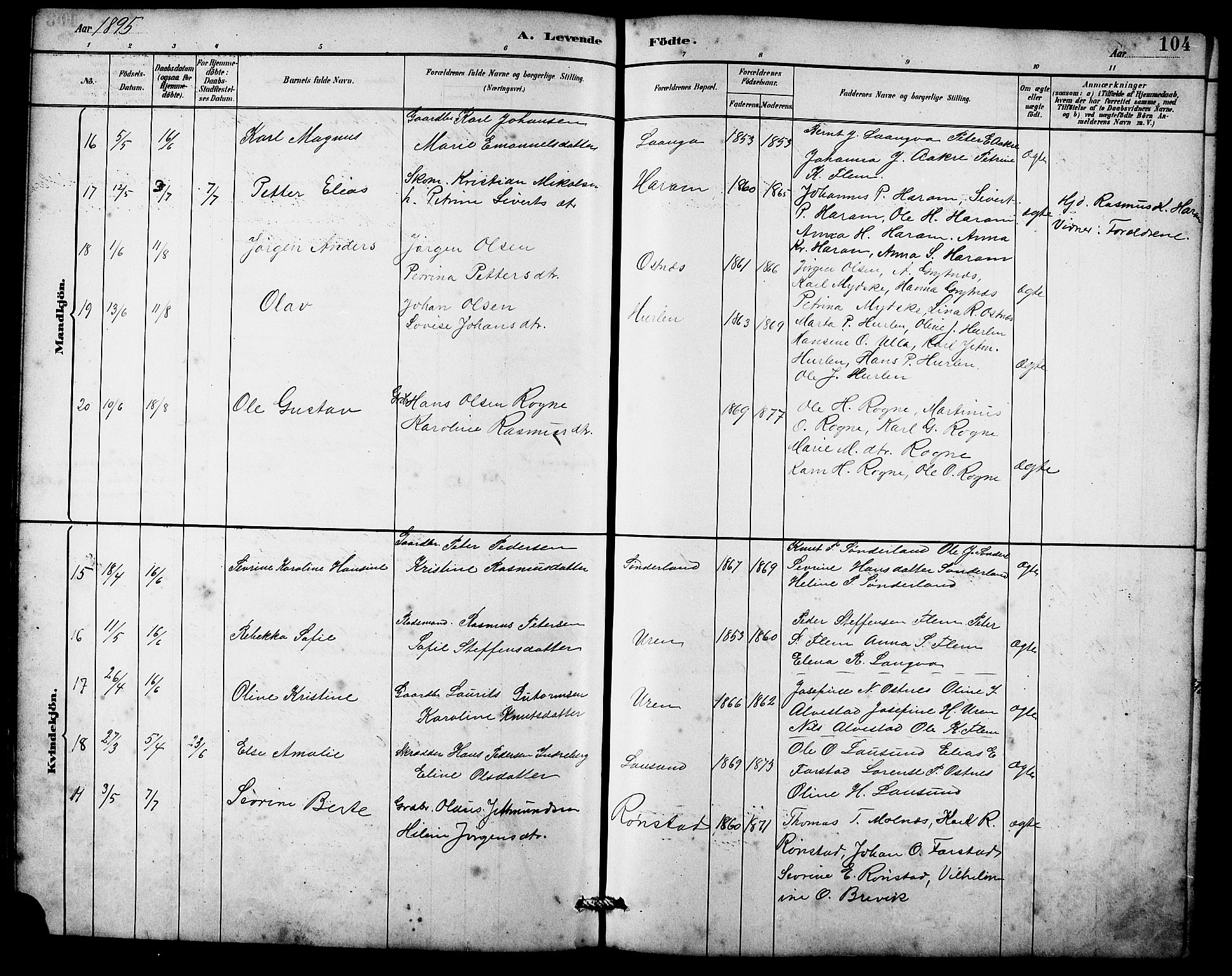 Ministerialprotokoller, klokkerbøker og fødselsregistre - Møre og Romsdal, AV/SAT-A-1454/536/L0510: Parish register (copy) no. 536C05, 1881-1898, p. 104