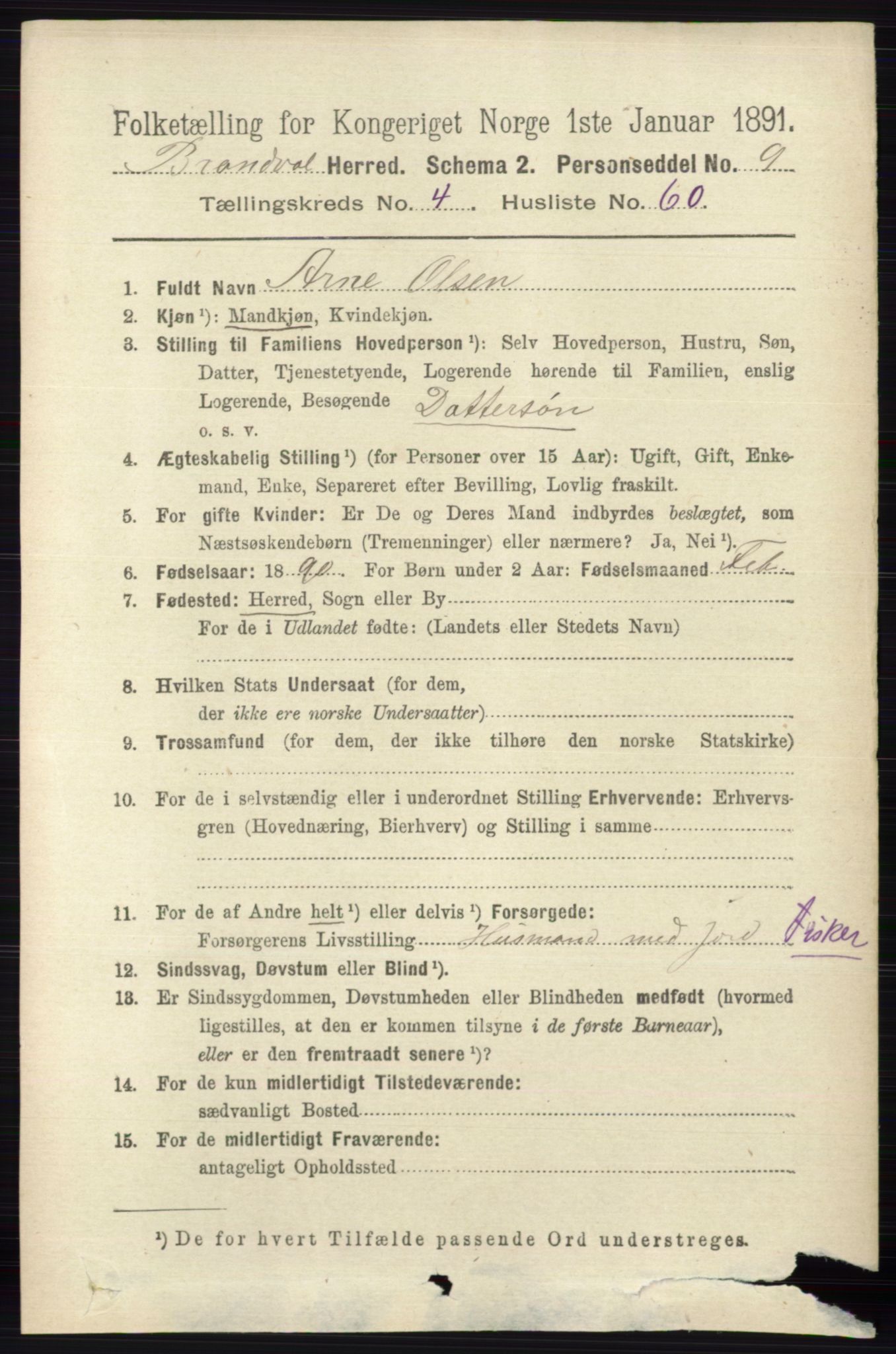 RA, 1891 census for 0422 Brandval, 1891, p. 2105