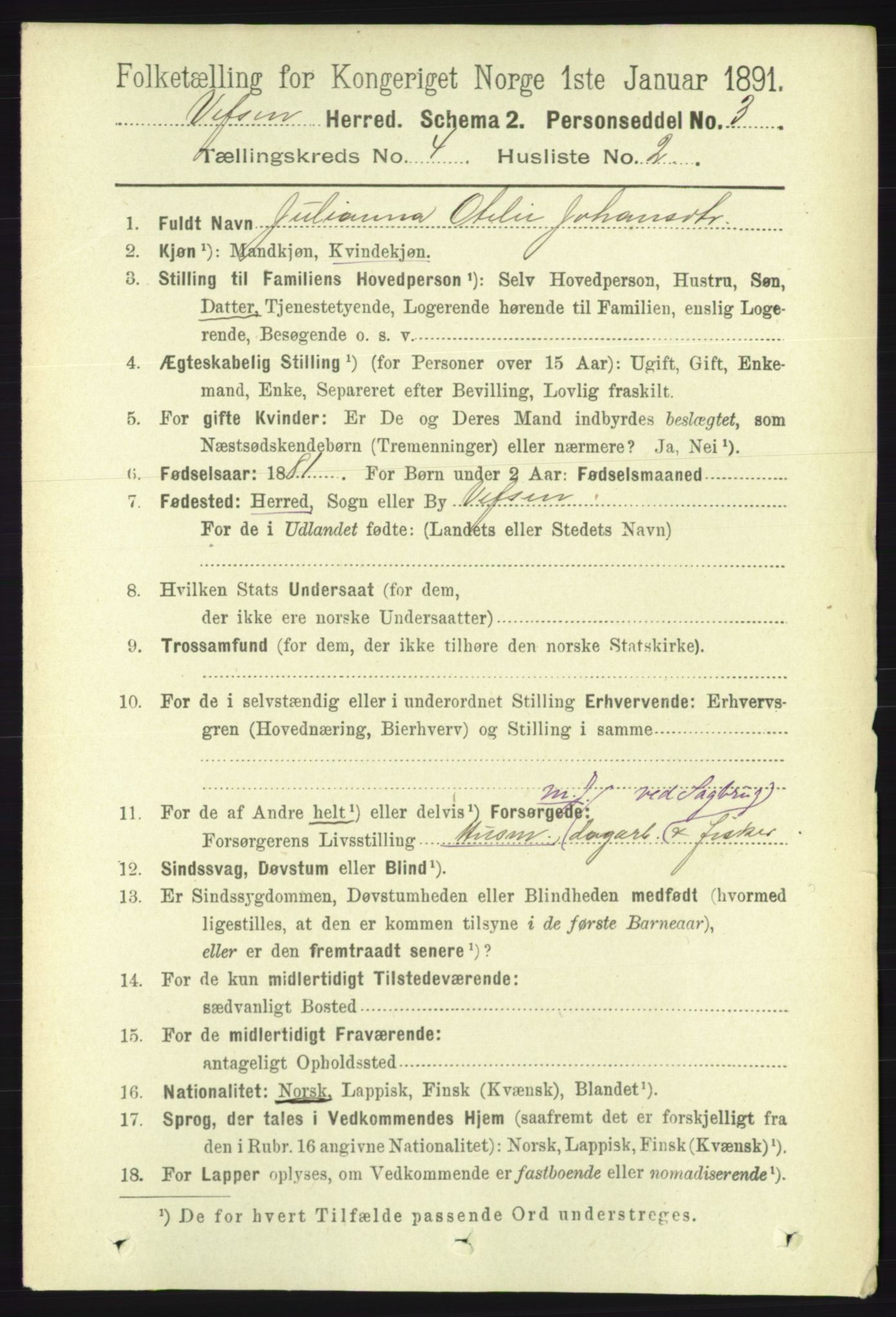 RA, 1891 census for 1824 Vefsn, 1891, p. 1634