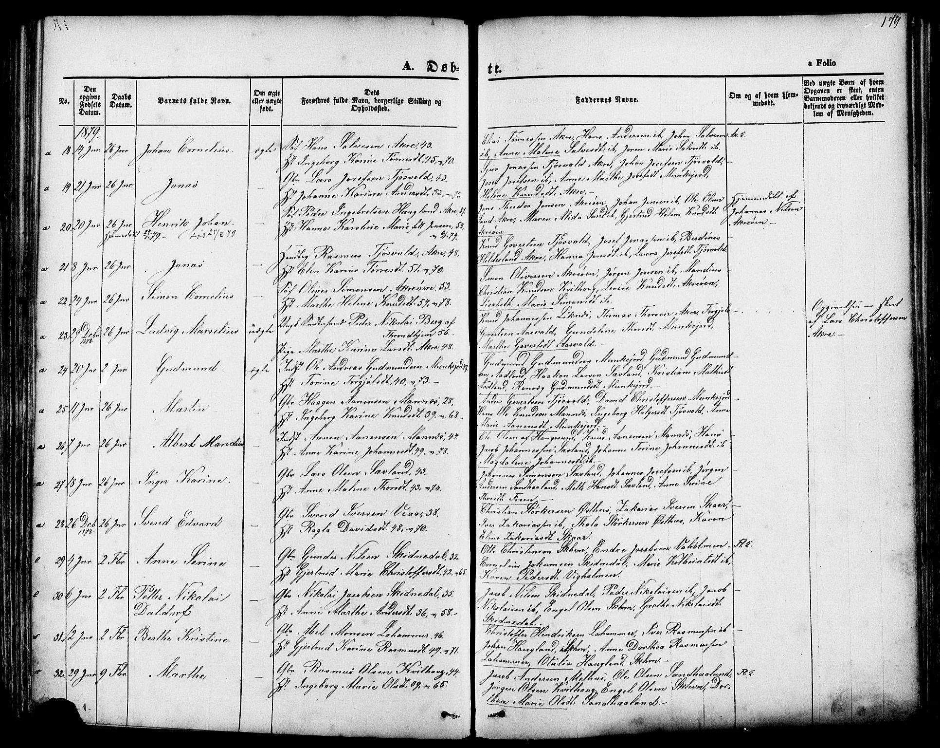 Skudenes sokneprestkontor, SAST/A -101849/H/Ha/Haa/L0006: Parish register (official) no. A 4, 1864-1881, p. 179