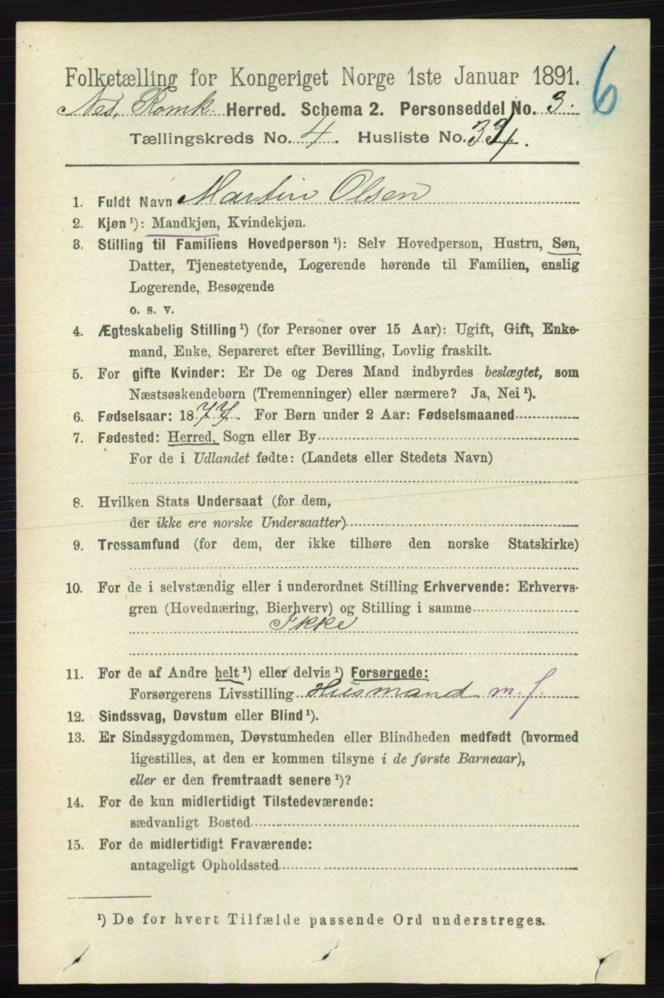 RA, 1891 census for 0236 Nes, 1891, p. 2449