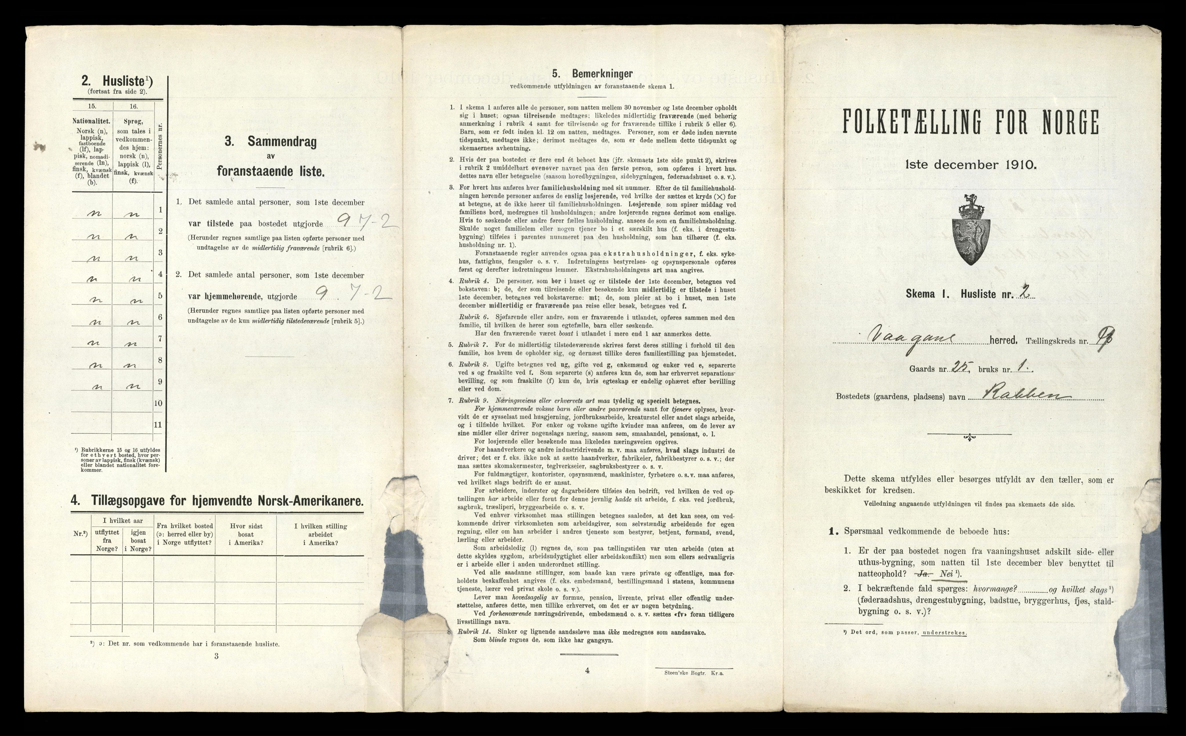 RA, 1910 census for Vågan, 1910, p. 1419