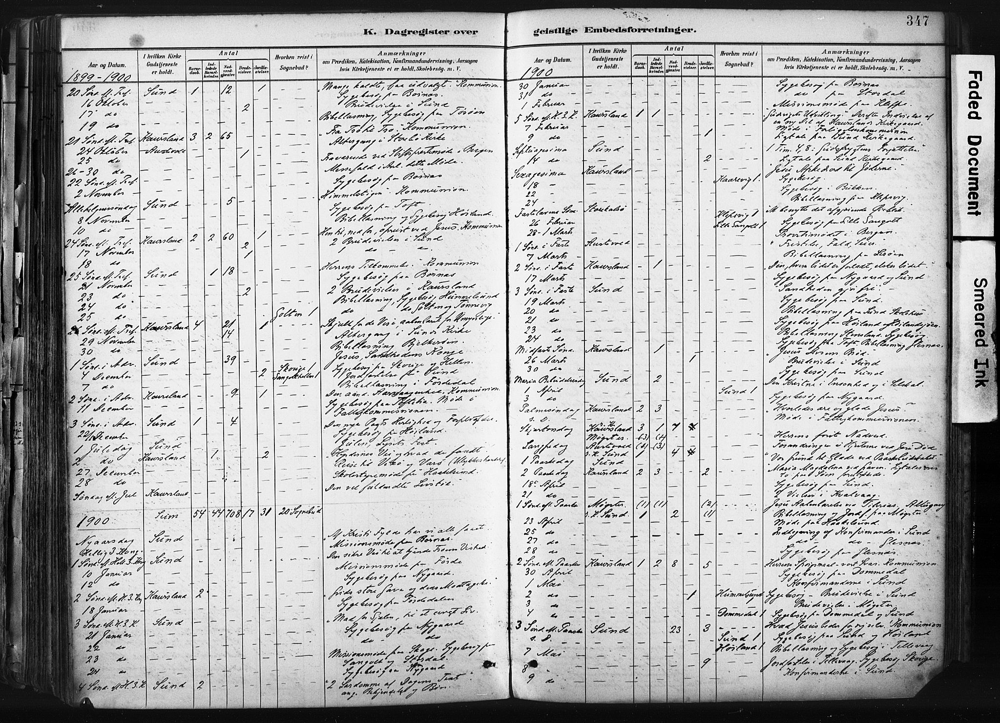 Sund sokneprestembete, AV/SAB-A-99930: Parish register (official) no. B 1, 1882-1907, p. 347