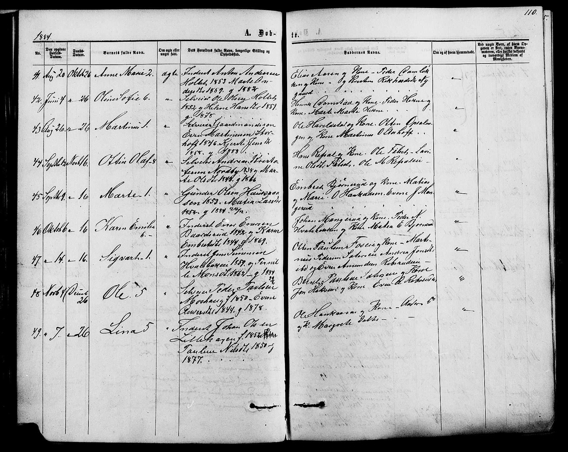 Romedal prestekontor, SAH/PREST-004/K/L0006: Parish register (official) no. 6, 1866-1886, p. 110