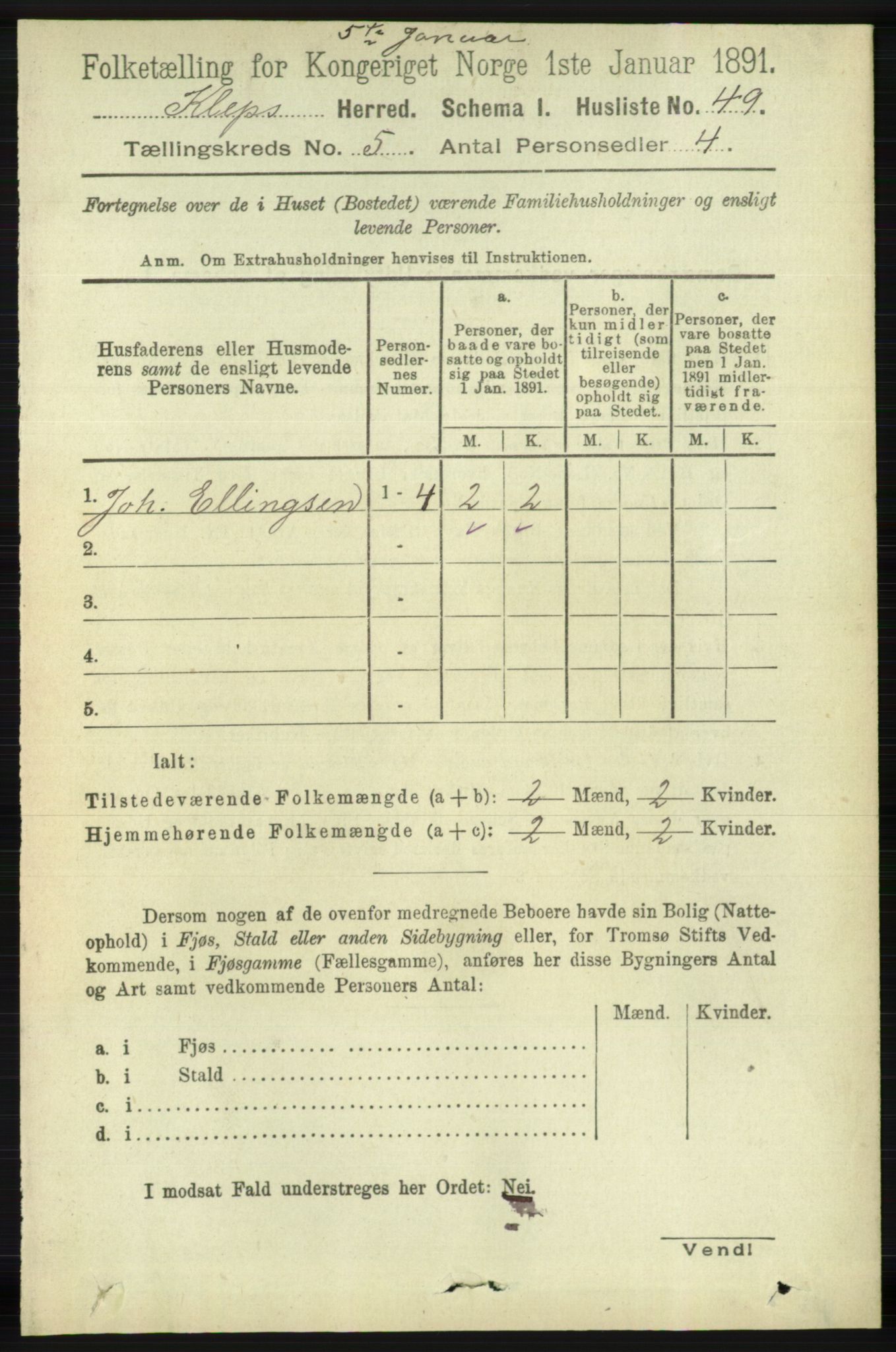 RA, 1891 census for 1120 Klepp, 1891, p. 1337