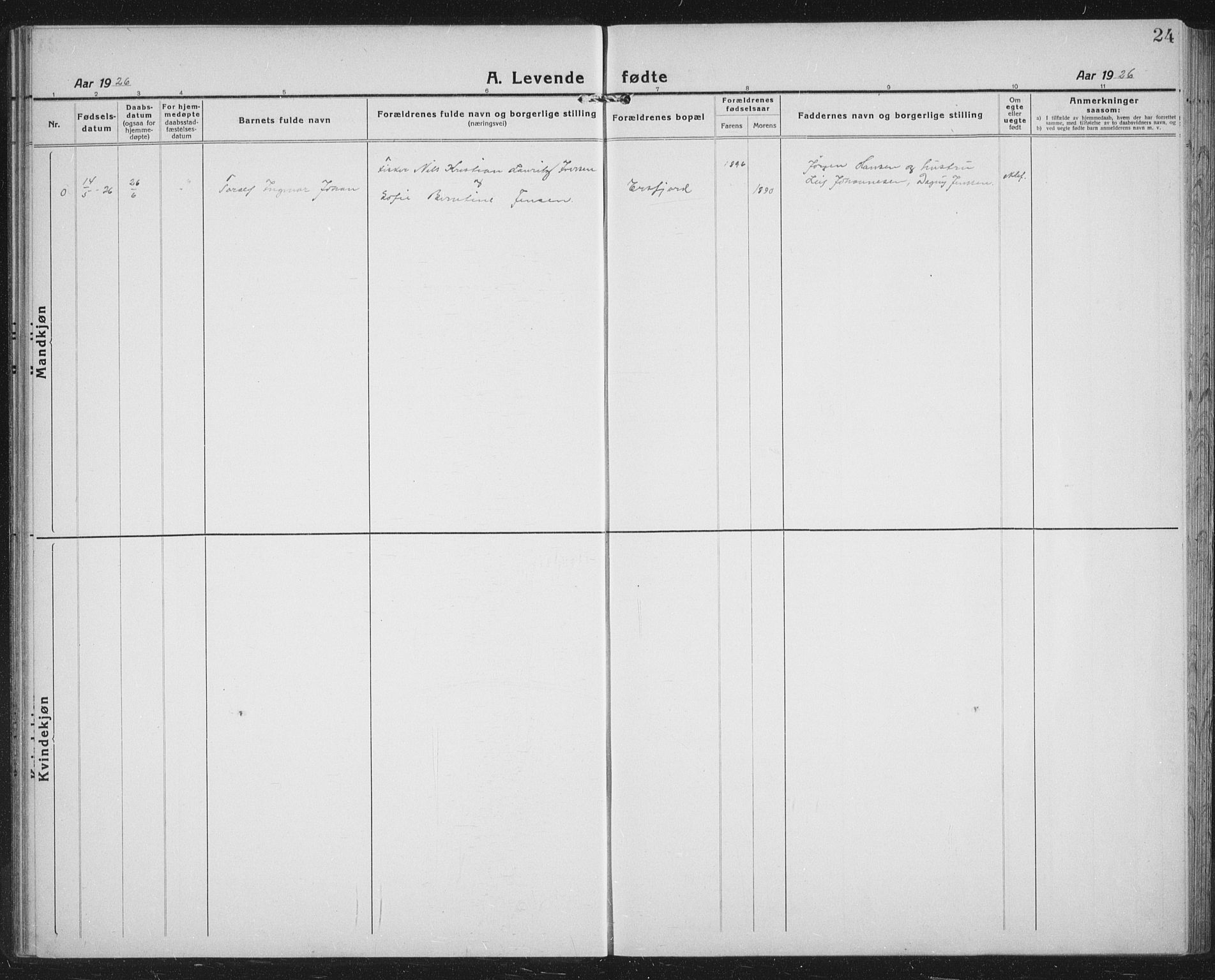 Lenvik sokneprestembete, AV/SATØ-S-1310/H/Ha/Hab/L0023klokker: Parish register (copy) no. 23, 1918-1936, p. 24