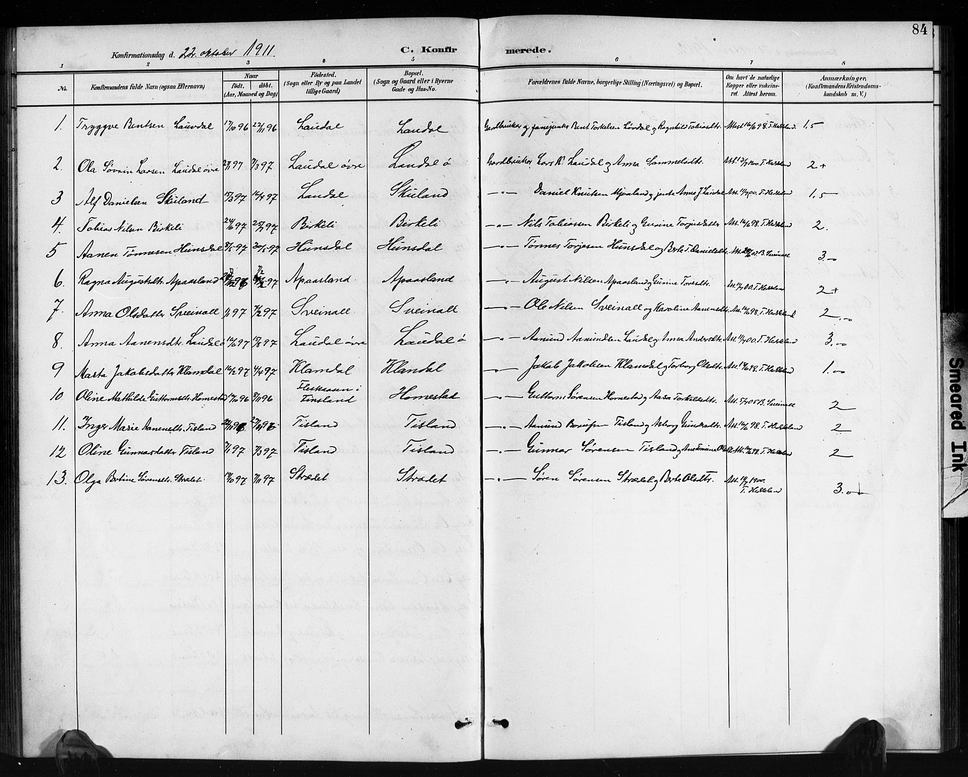 Holum sokneprestkontor, AV/SAK-1111-0022/F/Fb/Fbb/L0004: Parish register (copy) no. B 4, 1899-1920, p. 84