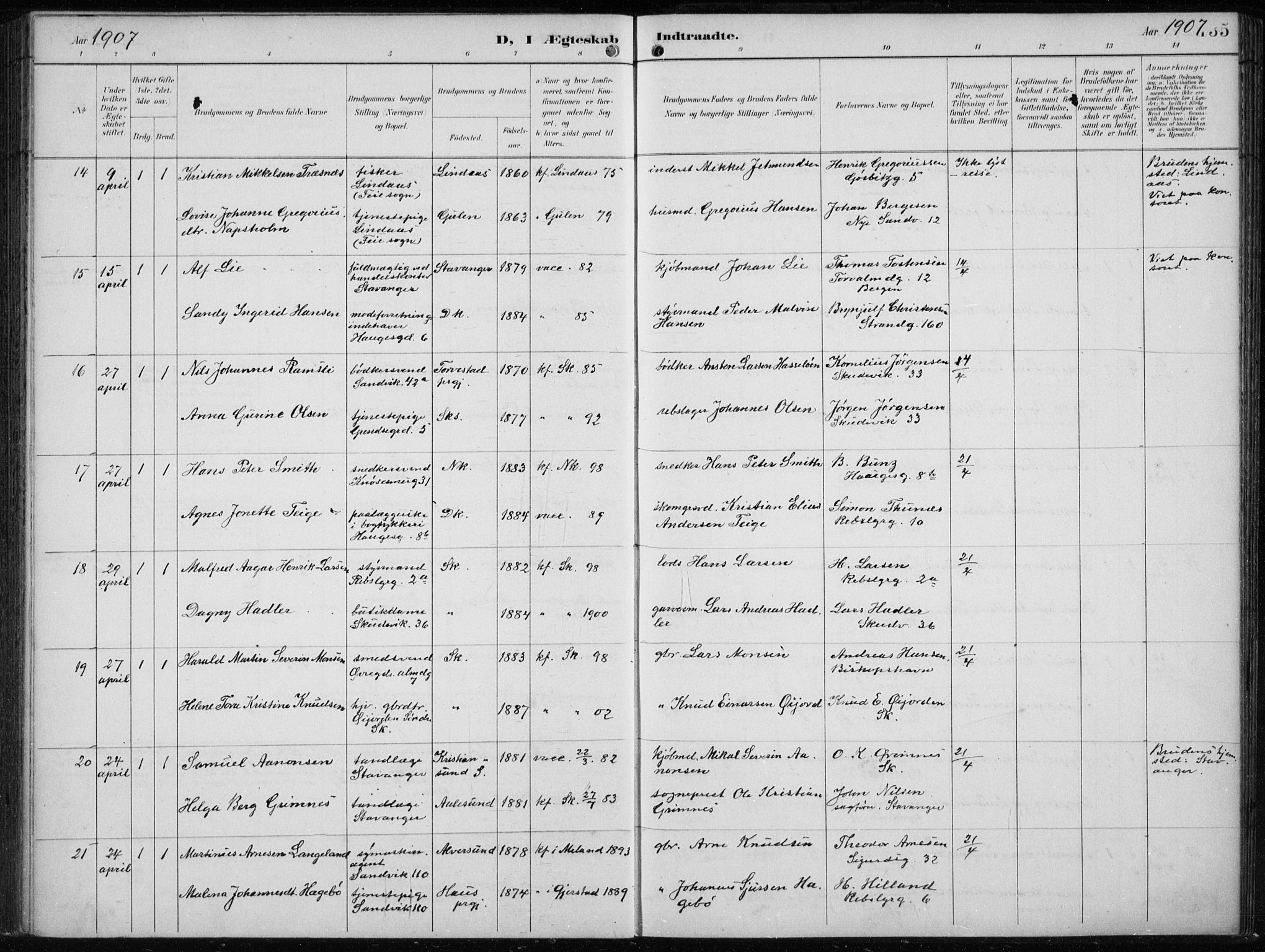 Sandviken Sokneprestembete, SAB/A-77601/H/Ha/L0014: Parish register (official) no. D 1, 1896-1911, p. 135