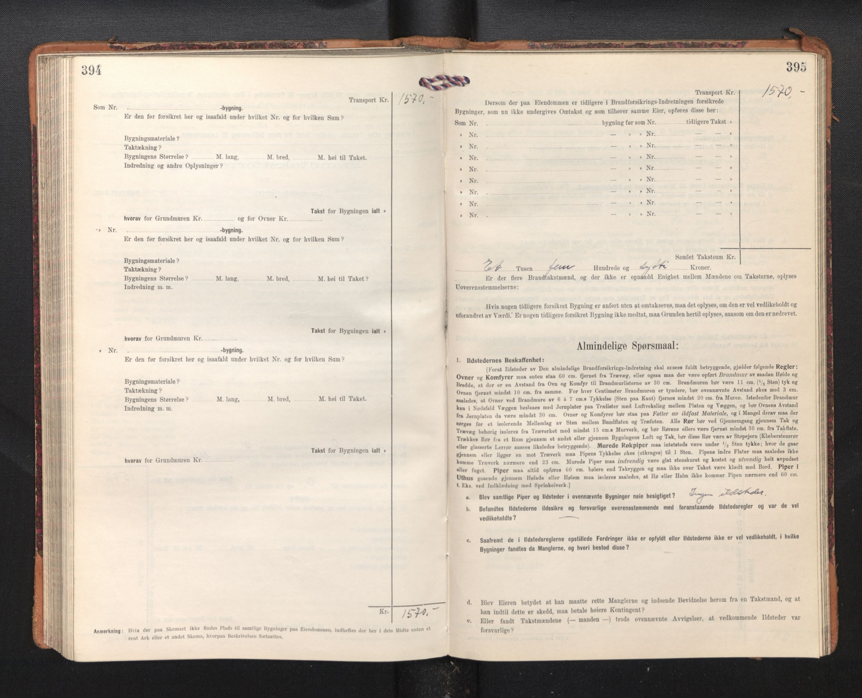 Lensmannen i Kvam, SAB/A-33201/0012/L0006: Branntakstprotokoll, skjematakst, 1913-1955, p. 394-395
