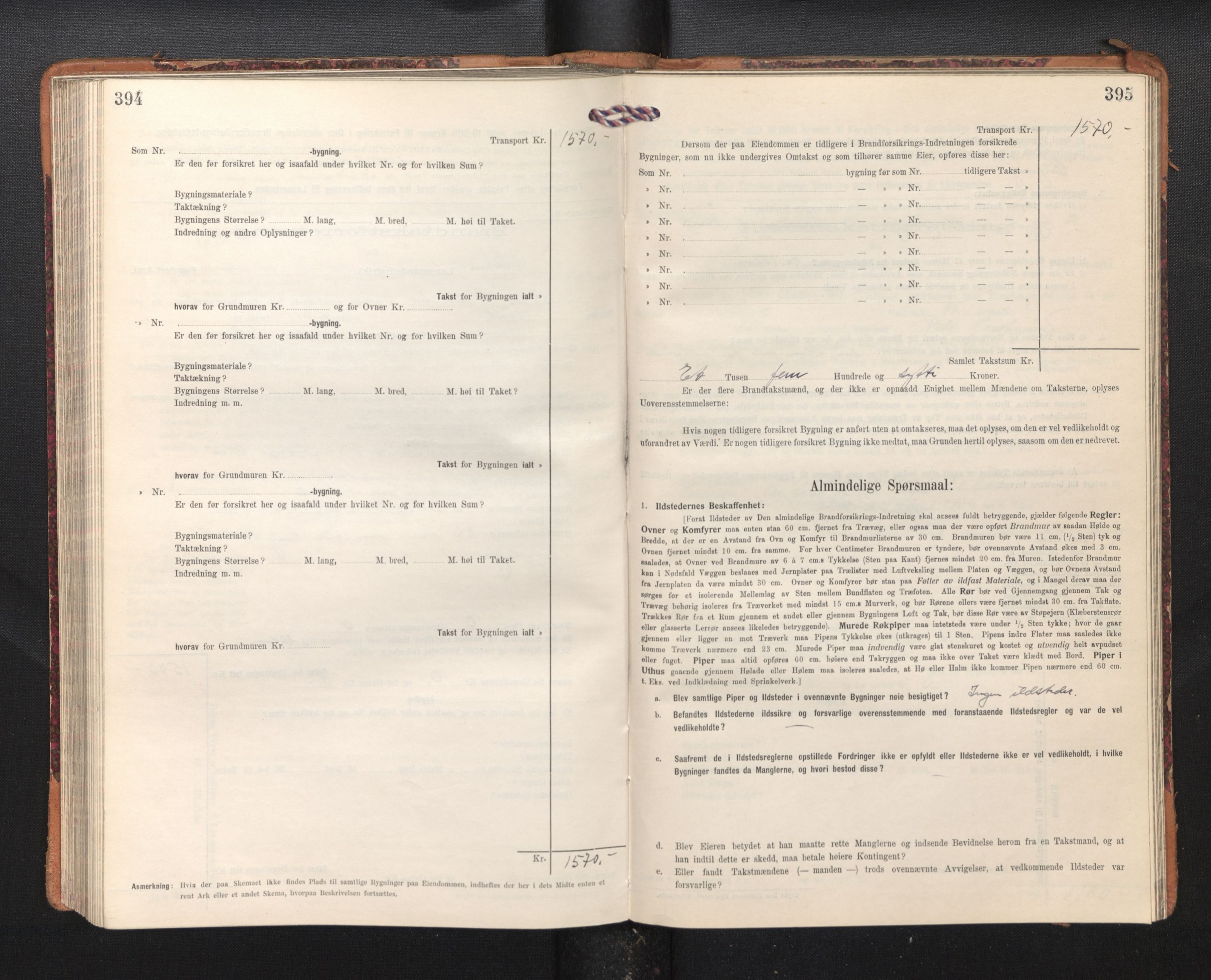 Lensmannen i Kvam, AV/SAB-A-33201/0012/L0006: Branntakstprotokoll, skjematakst, 1913-1955, p. 394-395