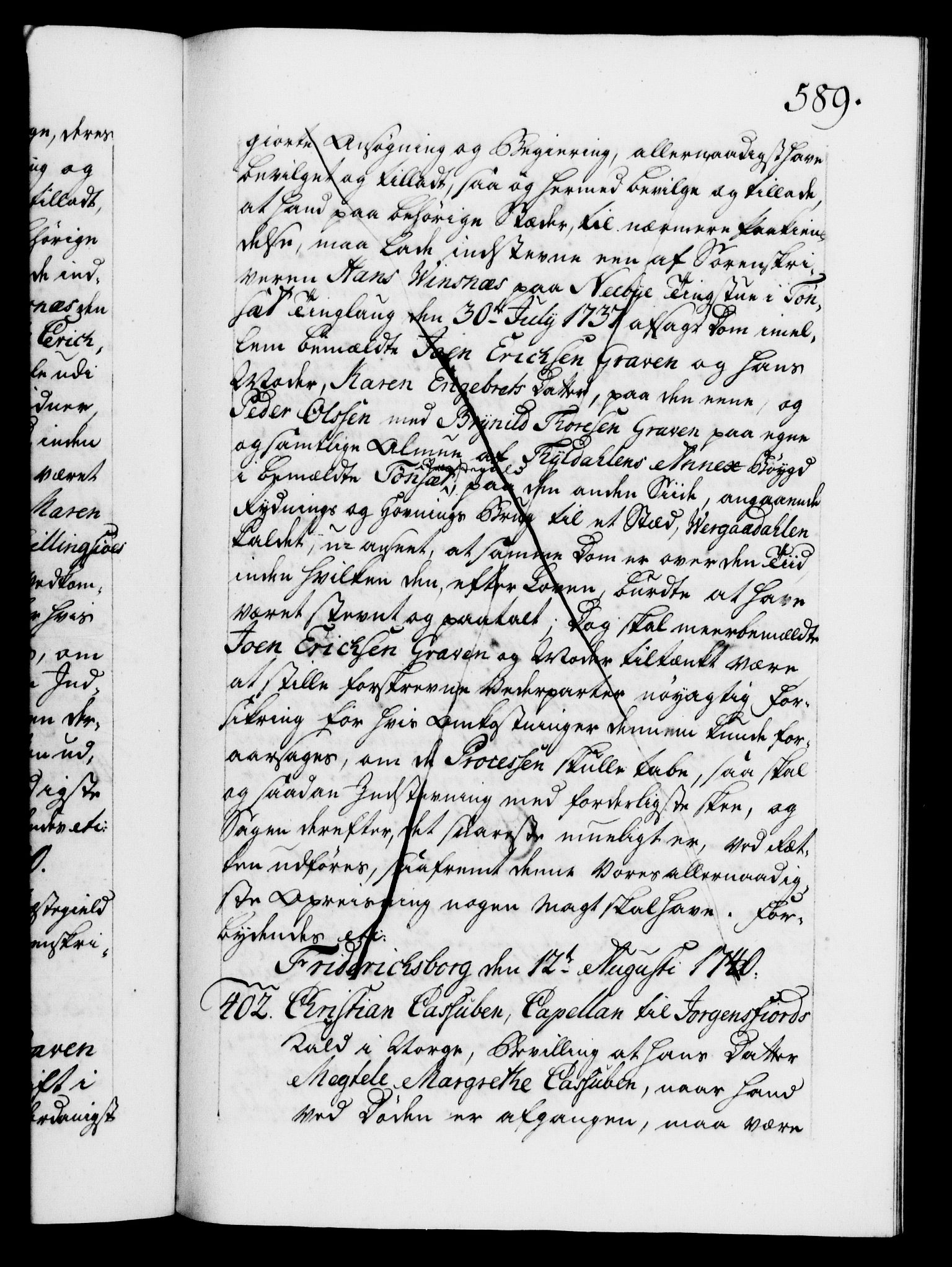 Danske Kanselli 1572-1799, AV/RA-EA-3023/F/Fc/Fca/Fcaa/L0031: Norske registre, 1739-1740, p. 589a