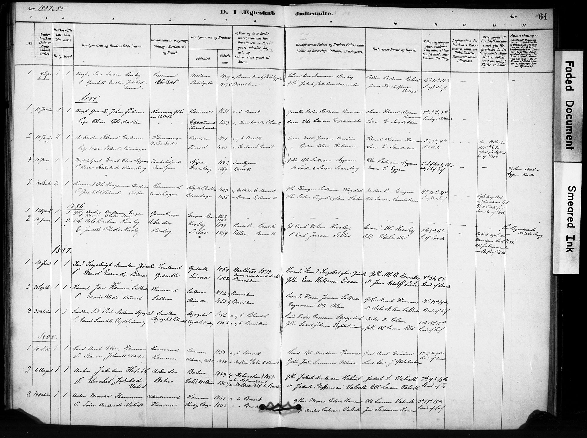 Ministerialprotokoller, klokkerbøker og fødselsregistre - Sør-Trøndelag, SAT/A-1456/666/L0786: Parish register (official) no. 666A04, 1878-1895, p. 64