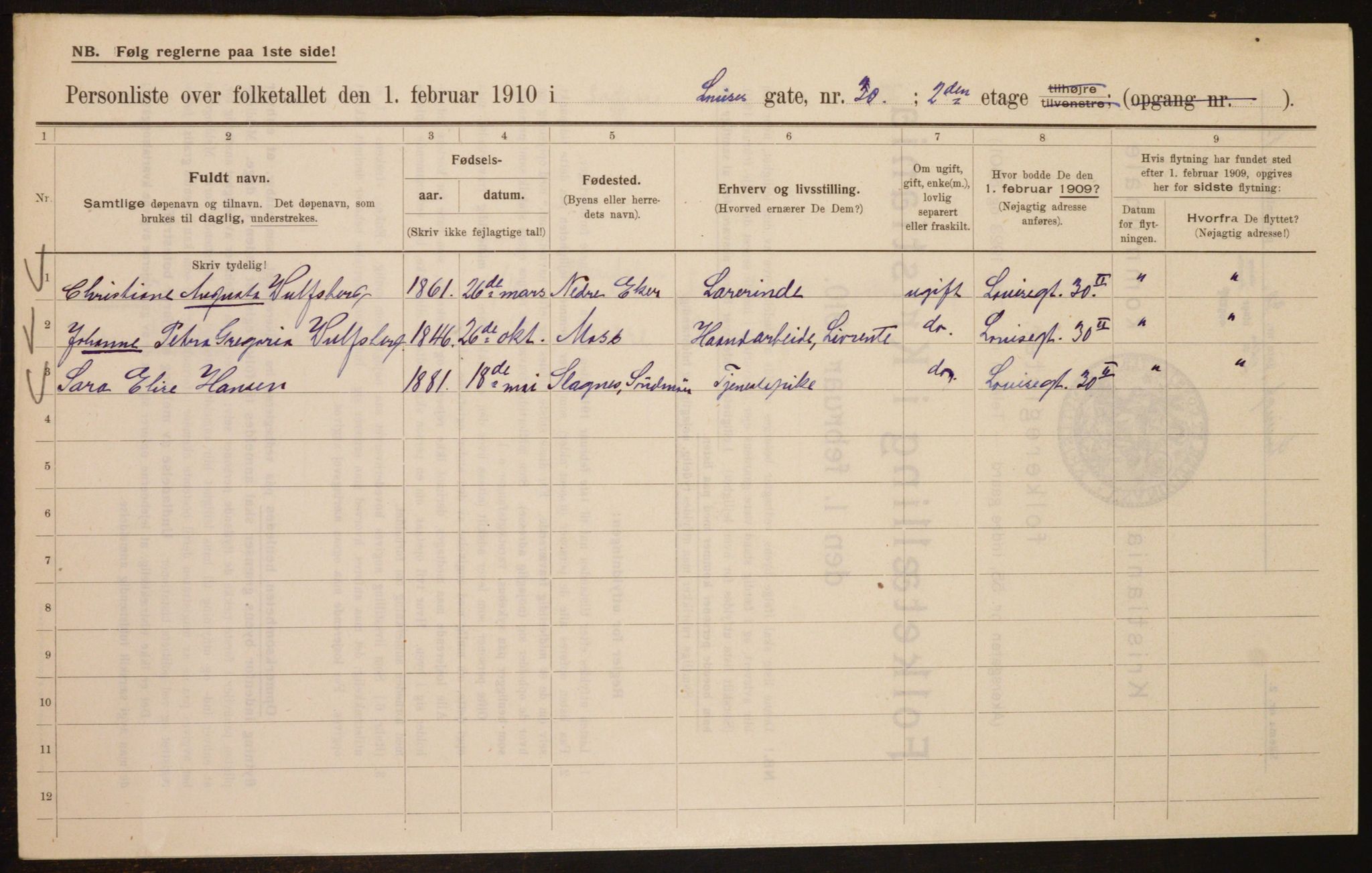 OBA, Municipal Census 1910 for Kristiania, 1910, p. 56422