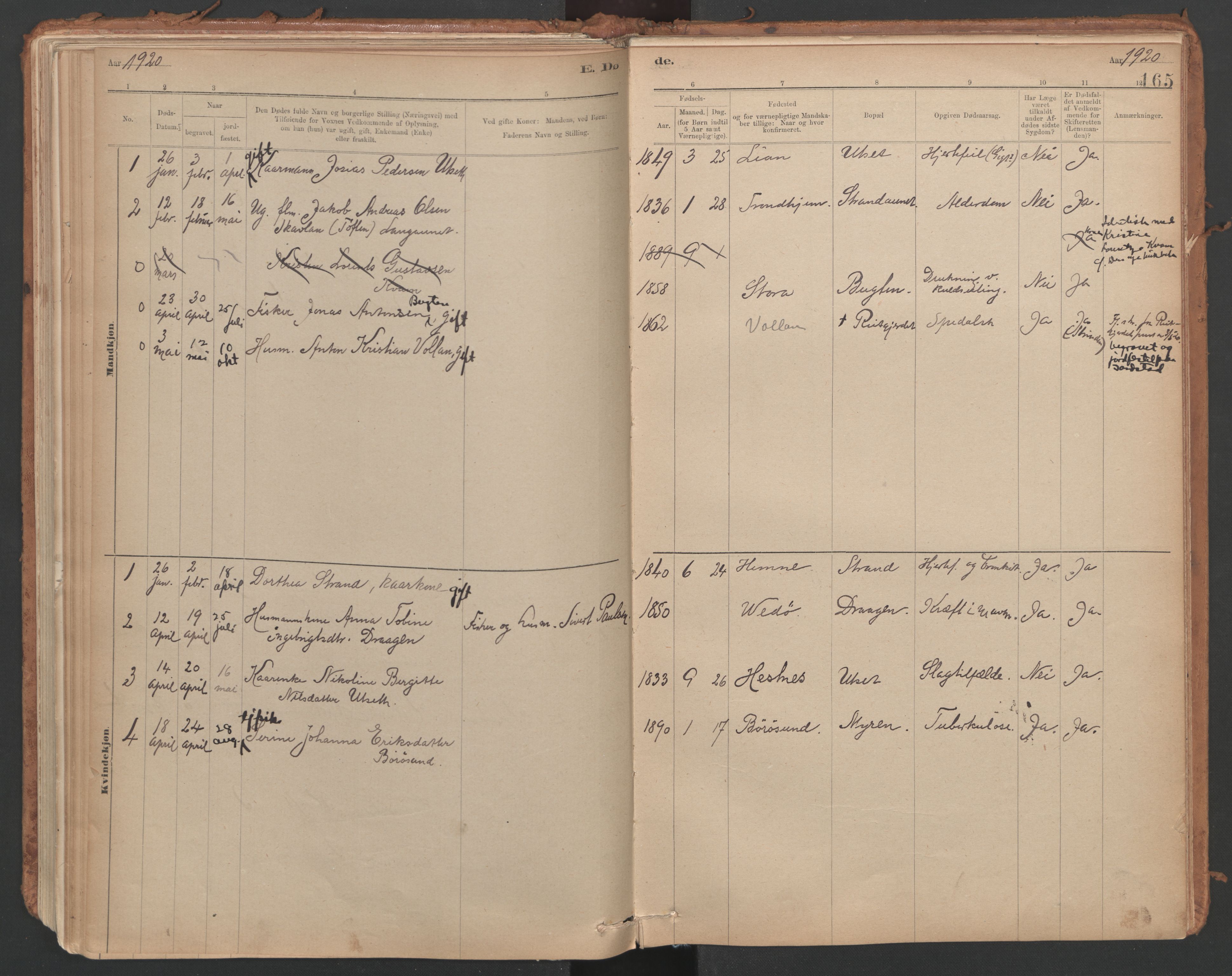 Ministerialprotokoller, klokkerbøker og fødselsregistre - Sør-Trøndelag, SAT/A-1456/639/L0572: Parish register (official) no. 639A01, 1890-1920, p. 165