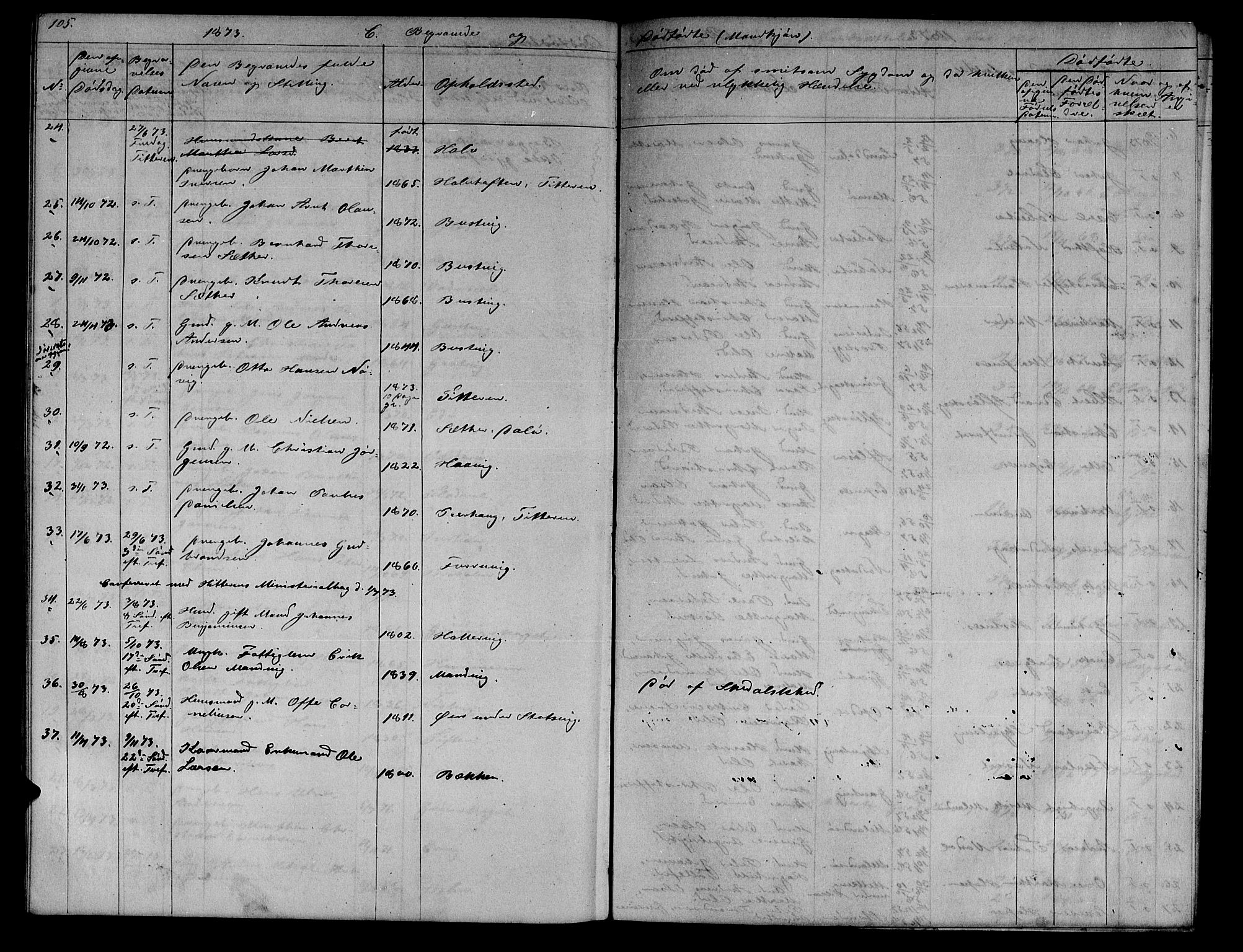 Ministerialprotokoller, klokkerbøker og fødselsregistre - Sør-Trøndelag, SAT/A-1456/634/L0539: Parish register (copy) no. 634C01, 1866-1873, p. 105