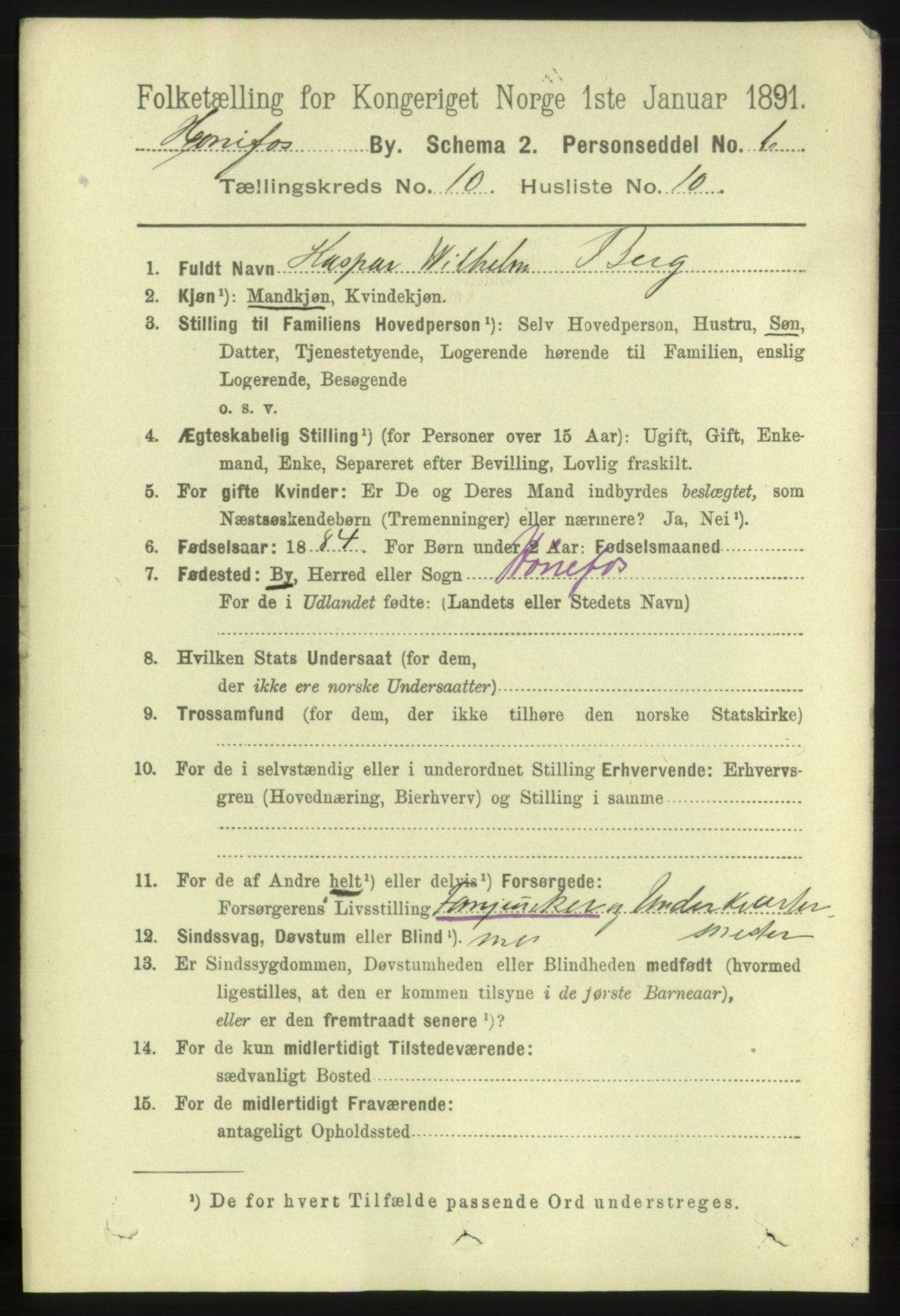 RA, 1891 census for 0601 Hønefoss, 1891, p. 1477