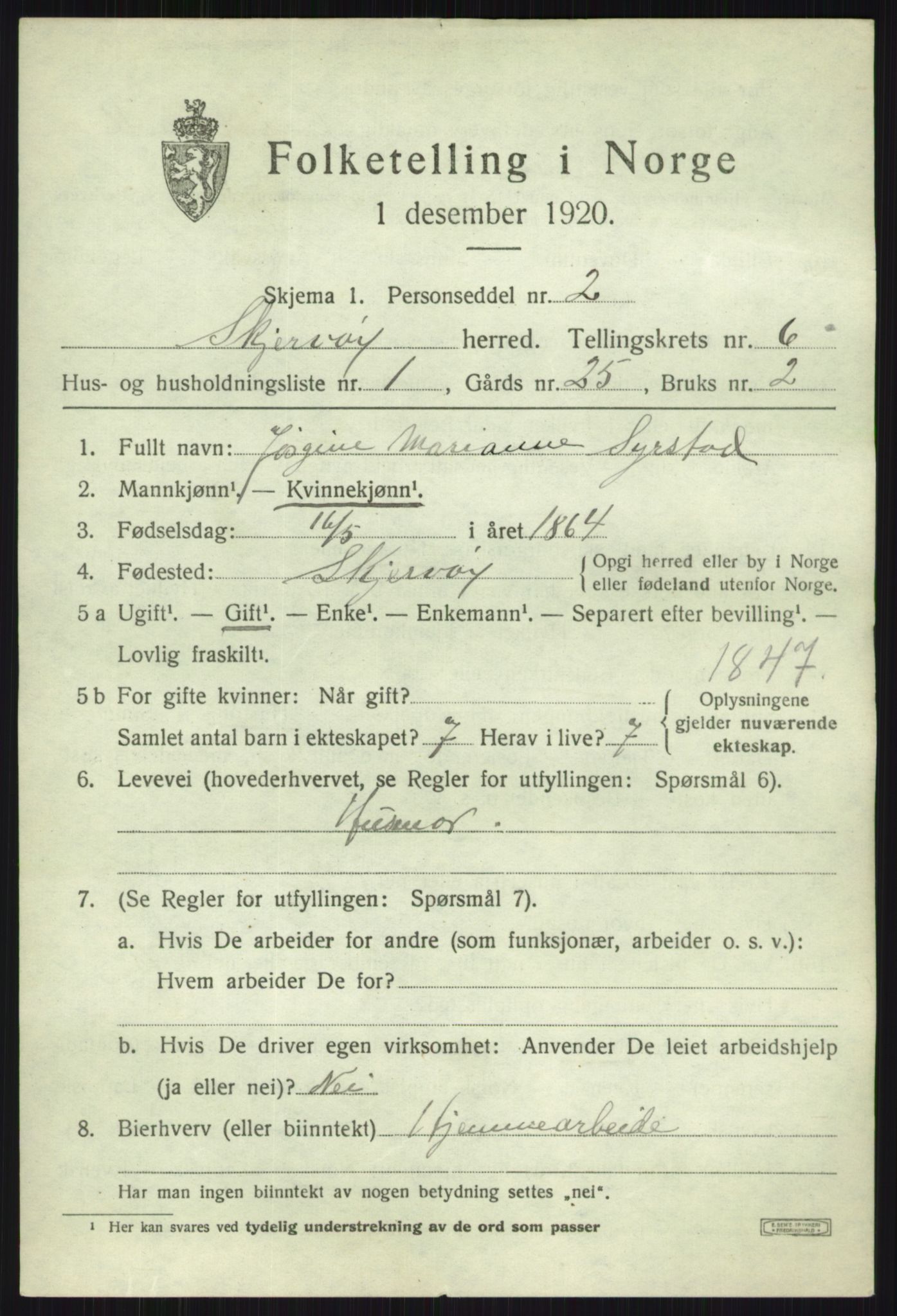 SATØ, 1920 census for Skjervøy, 1920, p. 3505