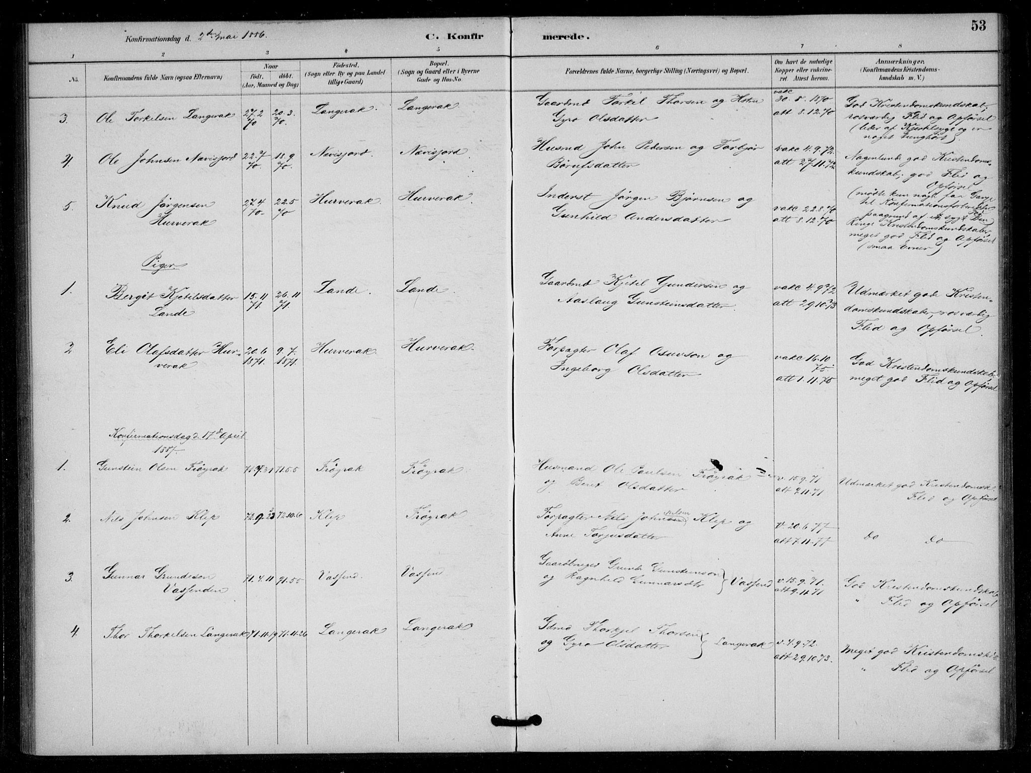 Bygland sokneprestkontor, SAK/1111-0006/F/Fa/Fad/L0001: Parish register (official) no. A 1, 1885-1906, p. 53