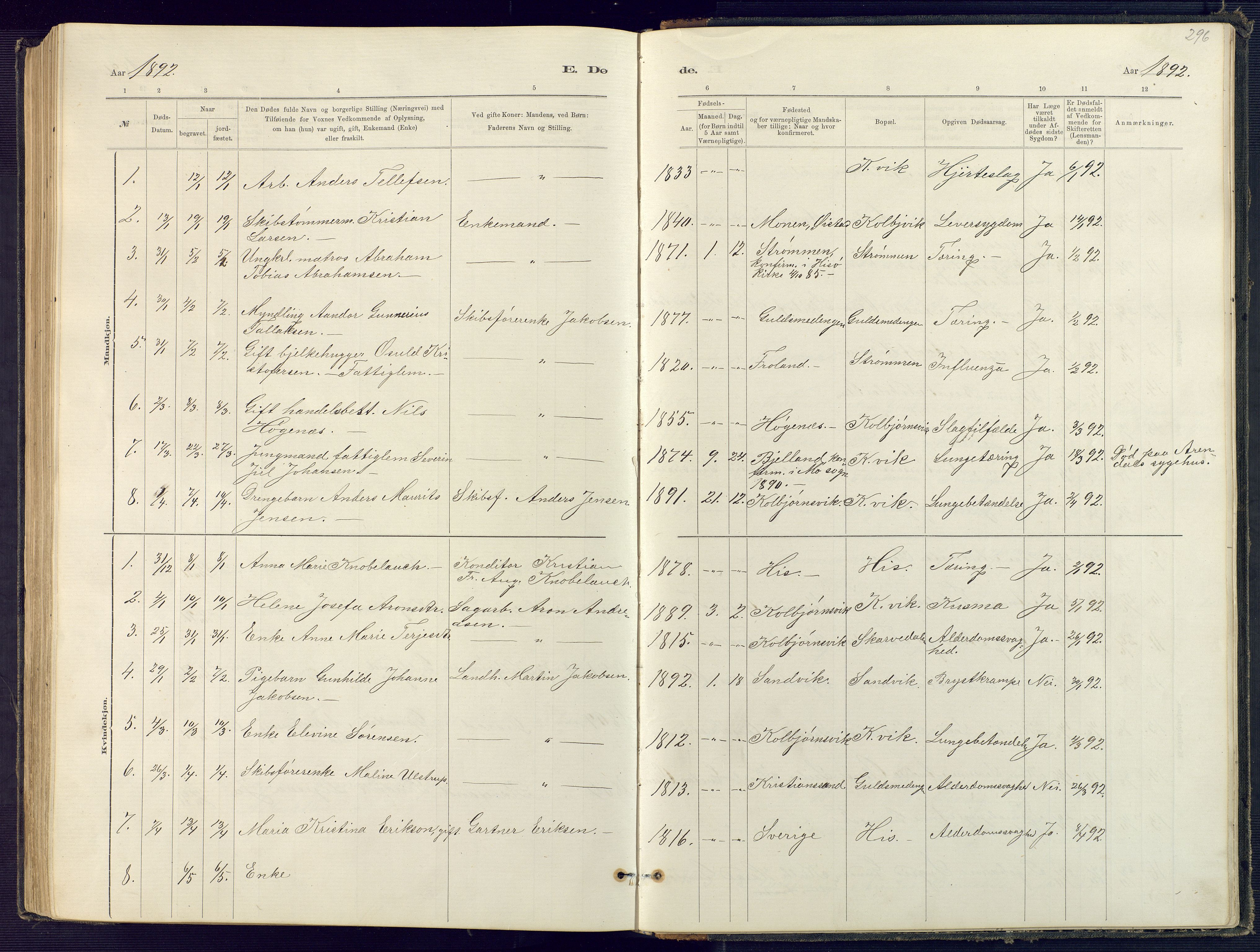 Hisøy sokneprestkontor, AV/SAK-1111-0020/F/Fb/L0003: Parish register (copy) no. B 3, 1885-1905, p. 296