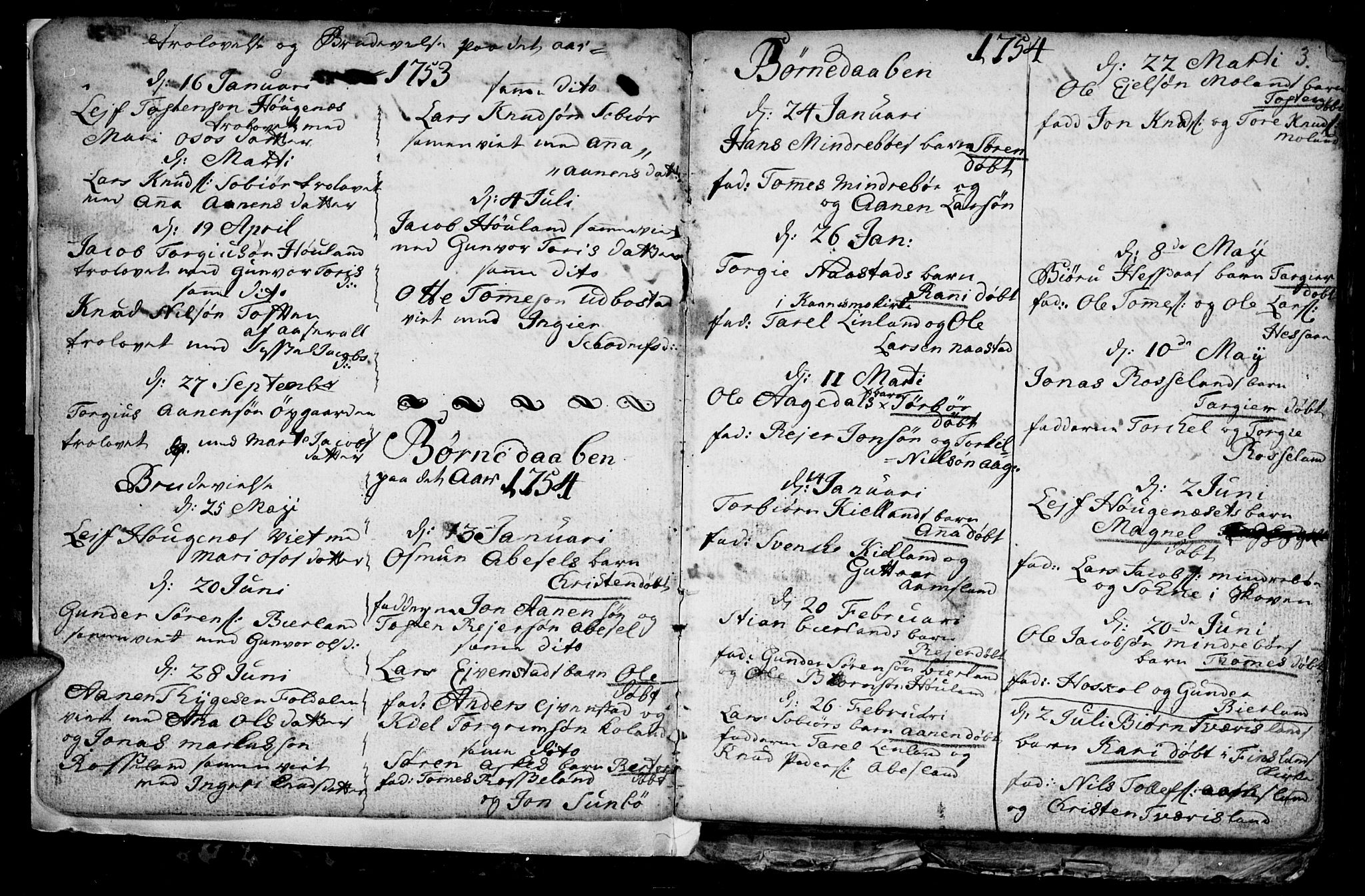 Bjelland sokneprestkontor, AV/SAK-1111-0005/F/Fb/Fba/L0002: Parish register (copy) no. B 2, 1753-1792, p. 3