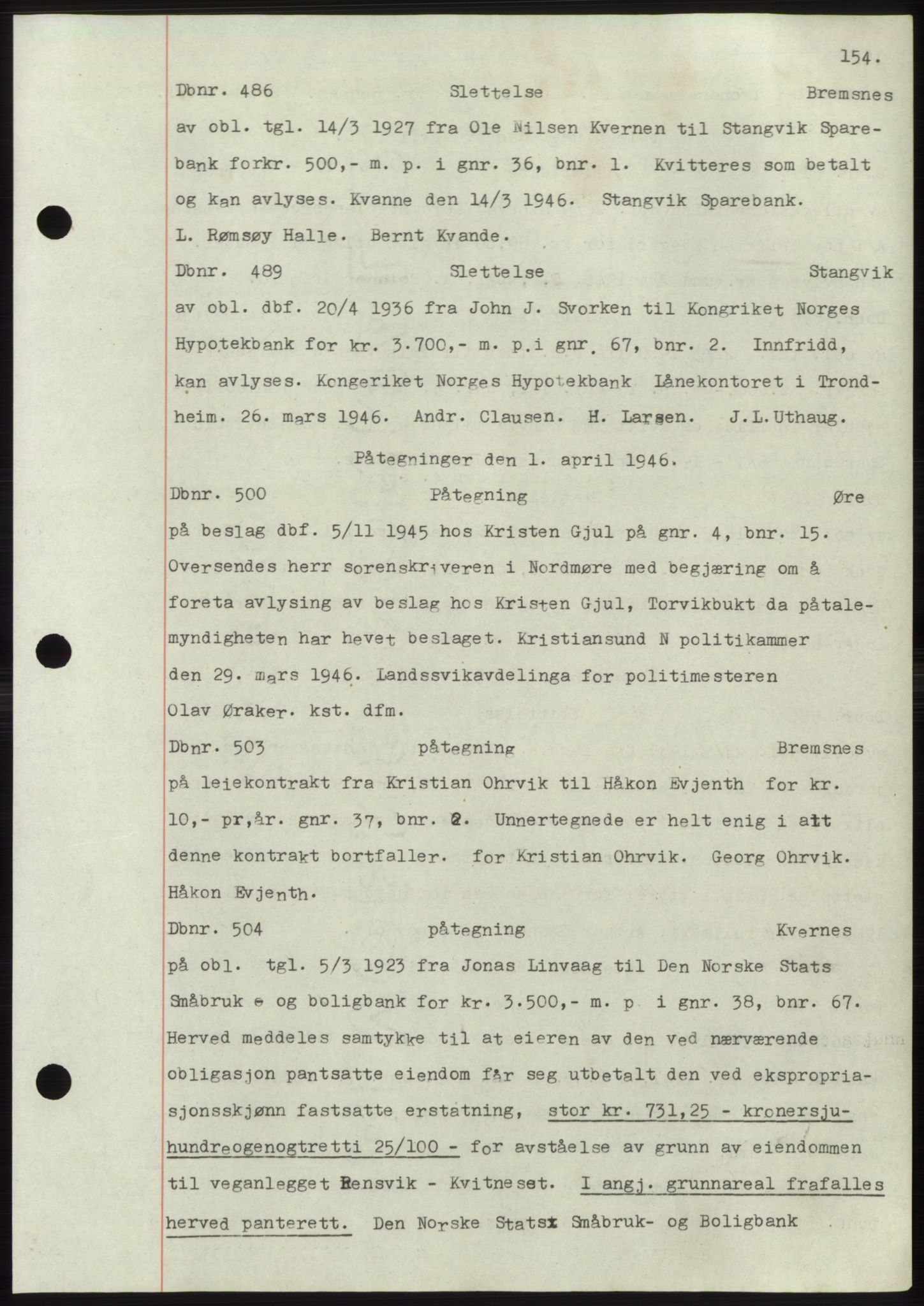 Nordmøre sorenskriveri, AV/SAT-A-4132/1/2/2Ca: Mortgage book no. C82b, 1946-1951, Diary no: : 486/1946