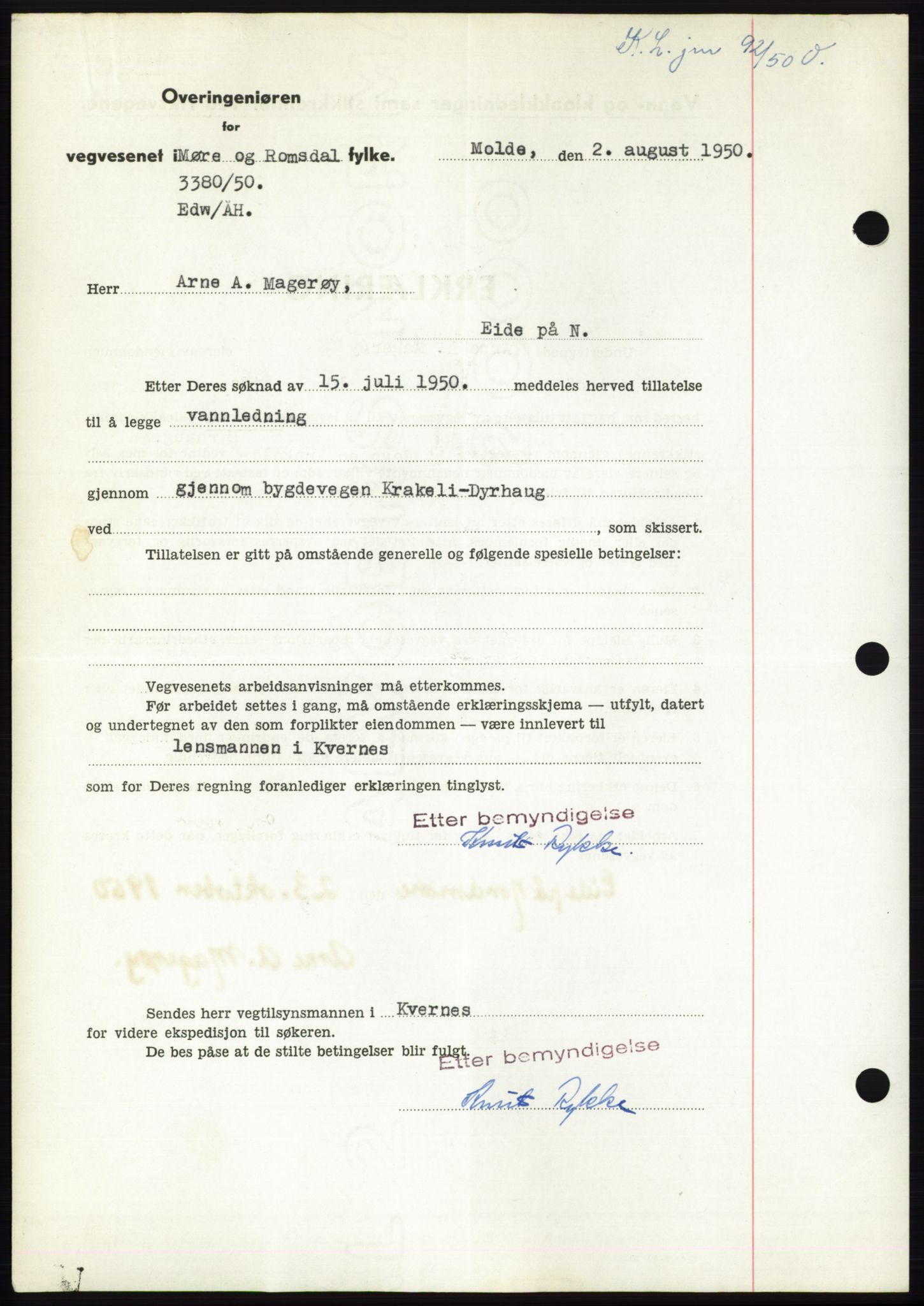 Nordmøre sorenskriveri, AV/SAT-A-4132/1/2/2Ca: Mortgage book no. B106, 1950-1950, Diary no: : 3643/1950