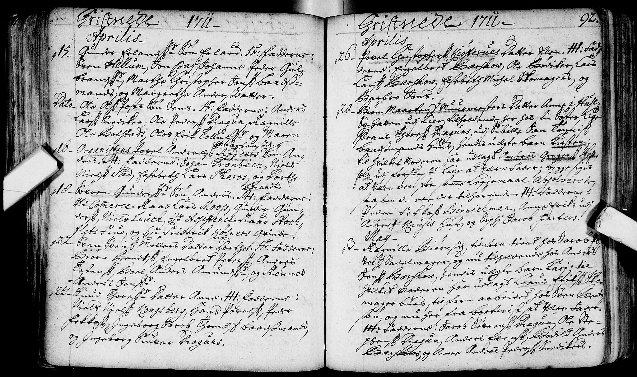 Bragernes kirkebøker, SAKO/A-6/F/Fa/L0003: Parish register (official) no. I 3, 1706-1734, p. 92