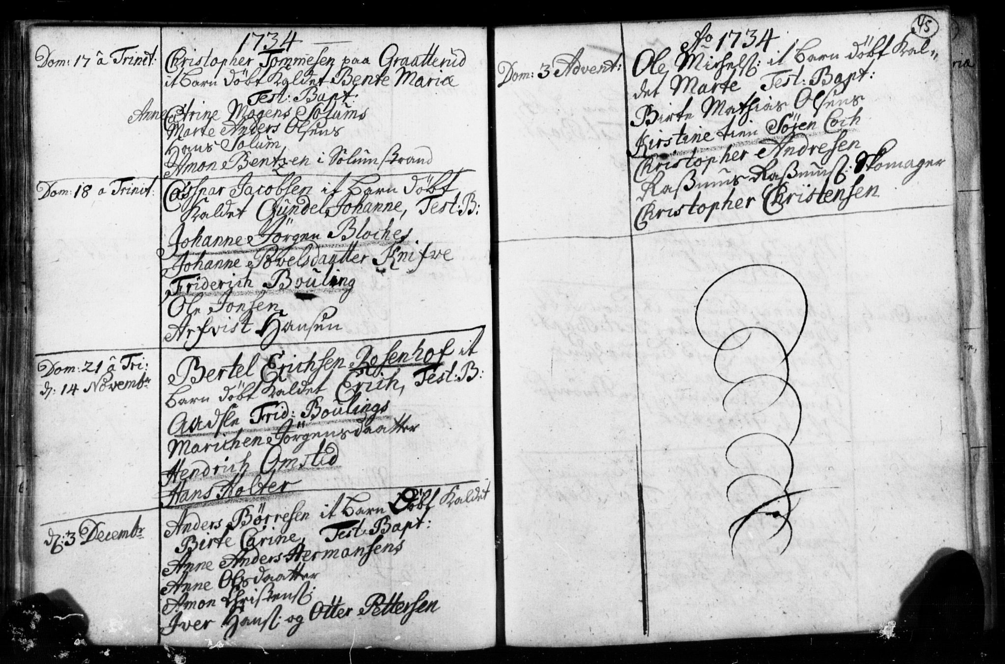 Strømsø kirkebøker, AV/SAKO-A-246/F/Fb/L0001: Parish register (official) no. II 1, 1725-1737, p. 45