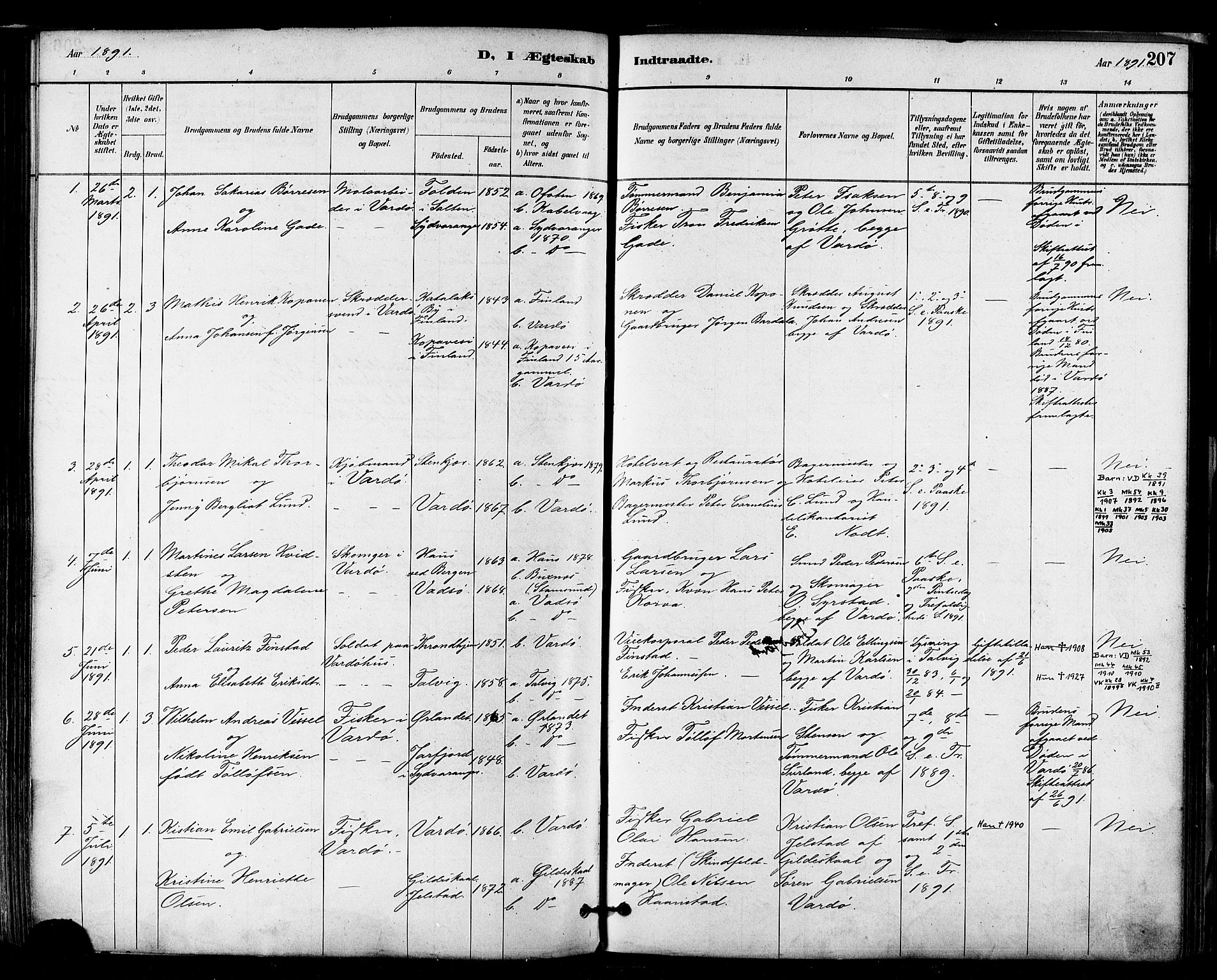 Vardø sokneprestkontor, SATØ/S-1332/H/Ha/L0007kirke: Parish register (official) no. 7, 1886-1897, p. 207