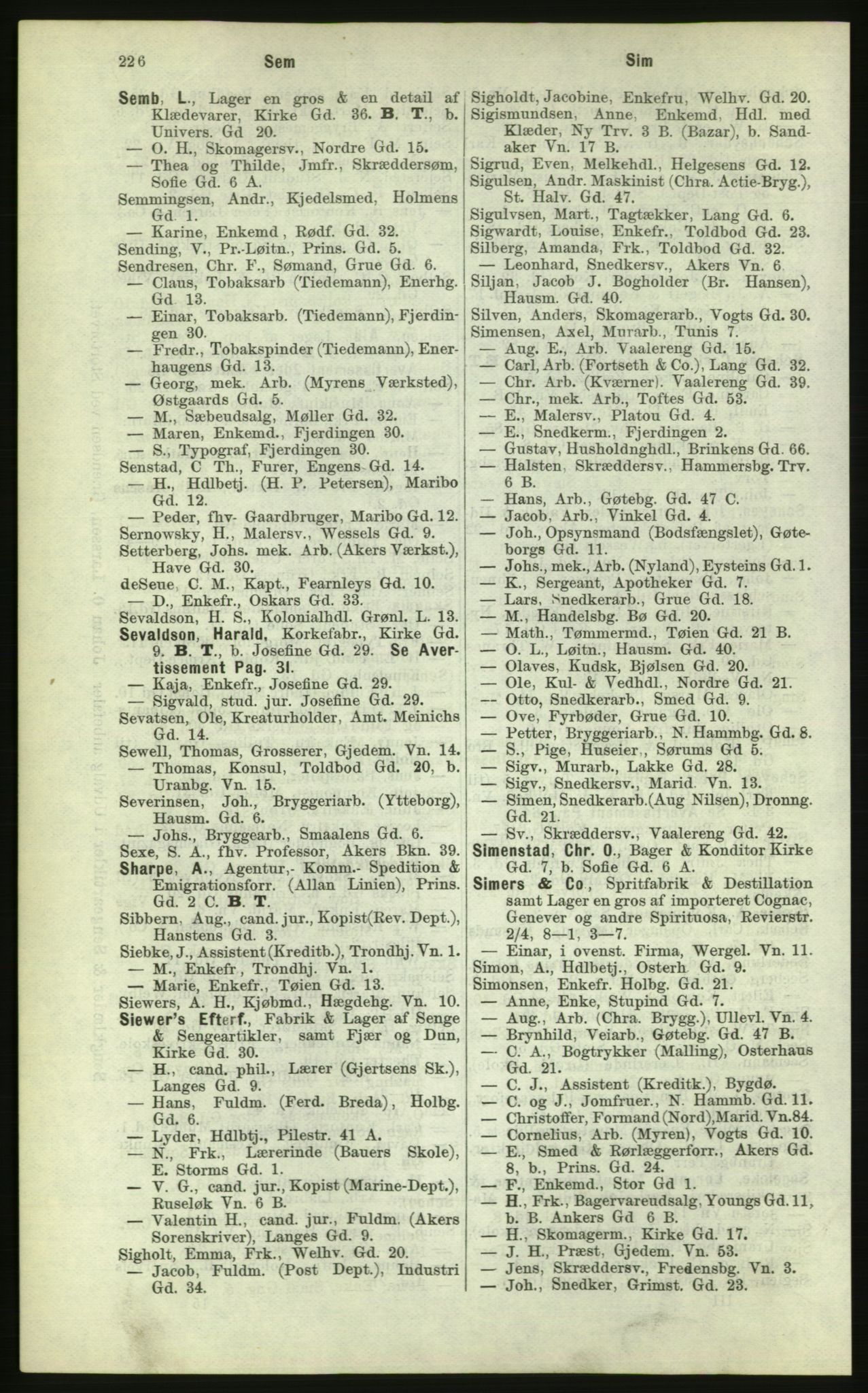 Kristiania/Oslo adressebok, PUBL/-, 1884, p. 226