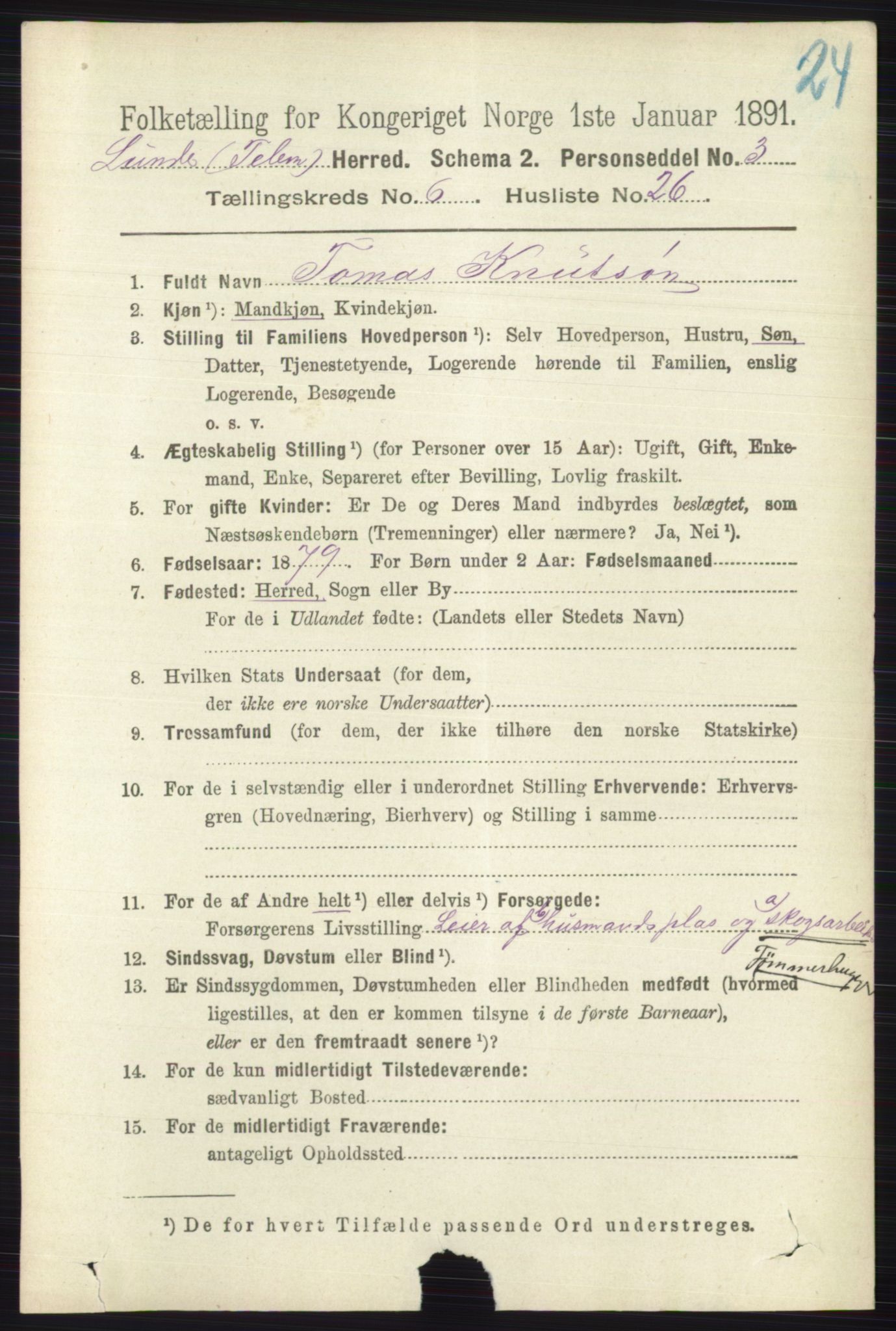 RA, 1891 census for 0820 Lunde, 1891, p. 2177