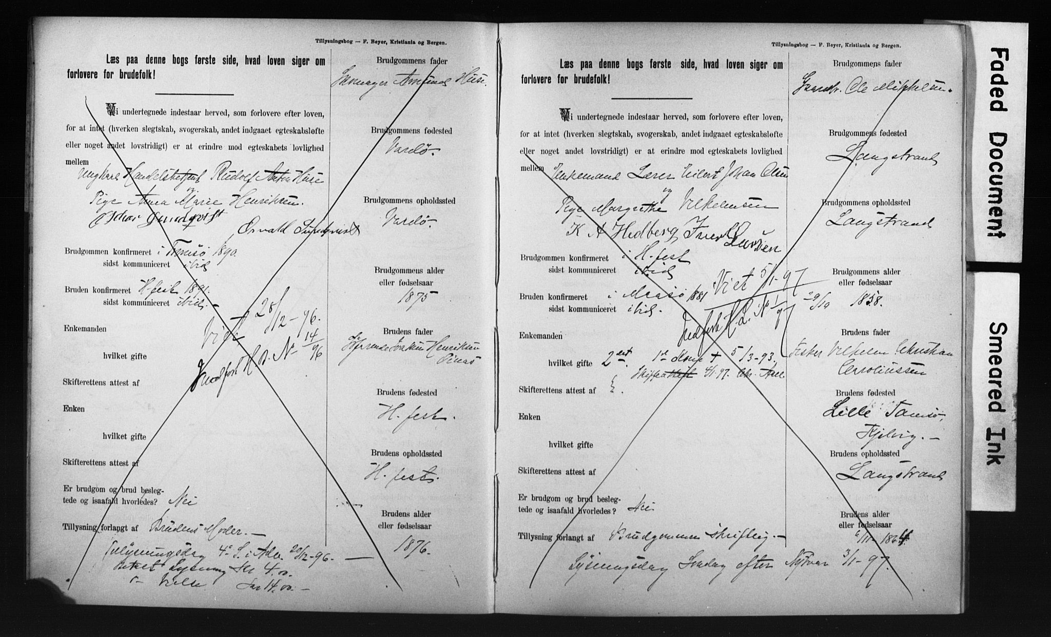 Hammerfest sokneprestkontor, SATØ/S-1347/I/Ib/L0070/0004: Banns register no. 70, 1896-1899