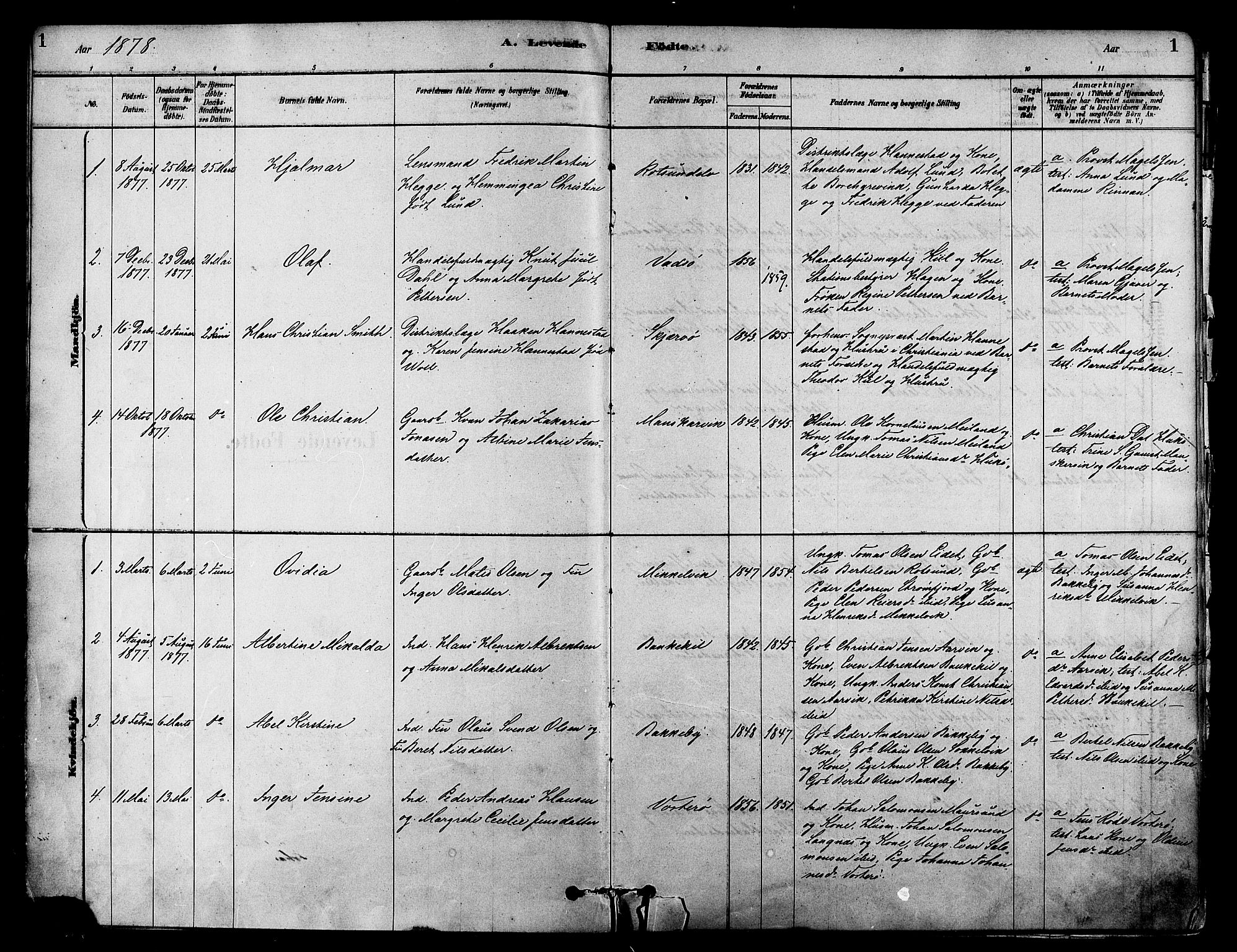 Skjervøy sokneprestkontor, AV/SATØ-S-1300/H/Ha/Haa/L0009kirke: Parish register (official) no. 9, 1878-1887, p. 1