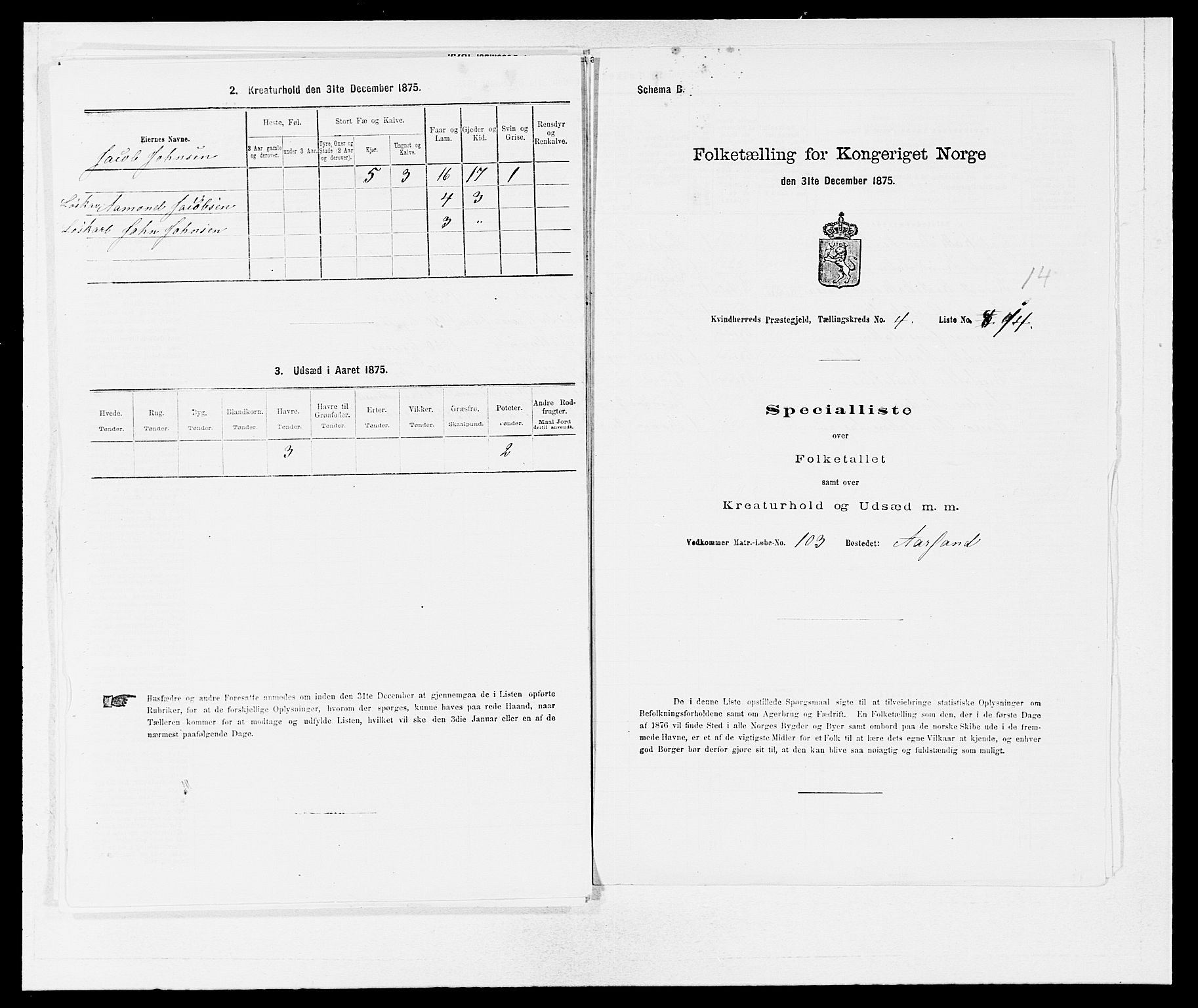 SAB, 1875 census for 1224P Kvinnherad, 1875, p. 399