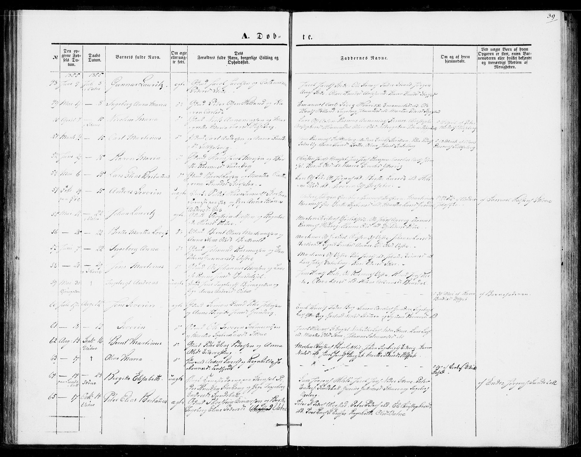 Ministerialprotokoller, klokkerbøker og fødselsregistre - Møre og Romsdal, SAT/A-1454/524/L0353: Parish register (official) no. 524A05, 1848-1856, p. 39