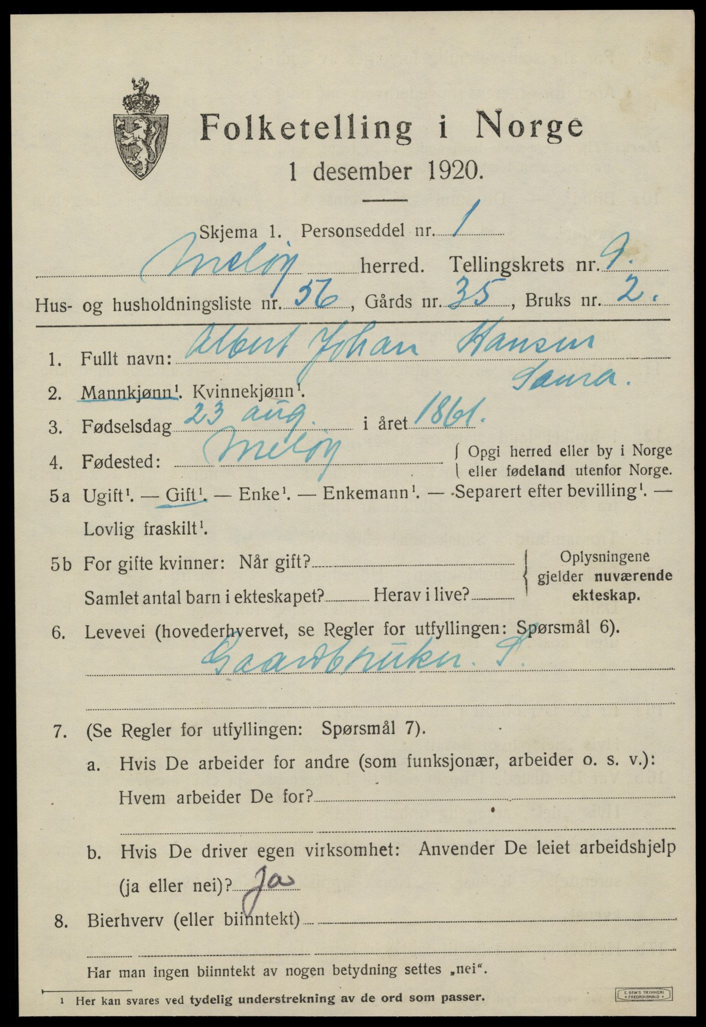 SAT, 1920 census for Meløy, 1920, p. 5155