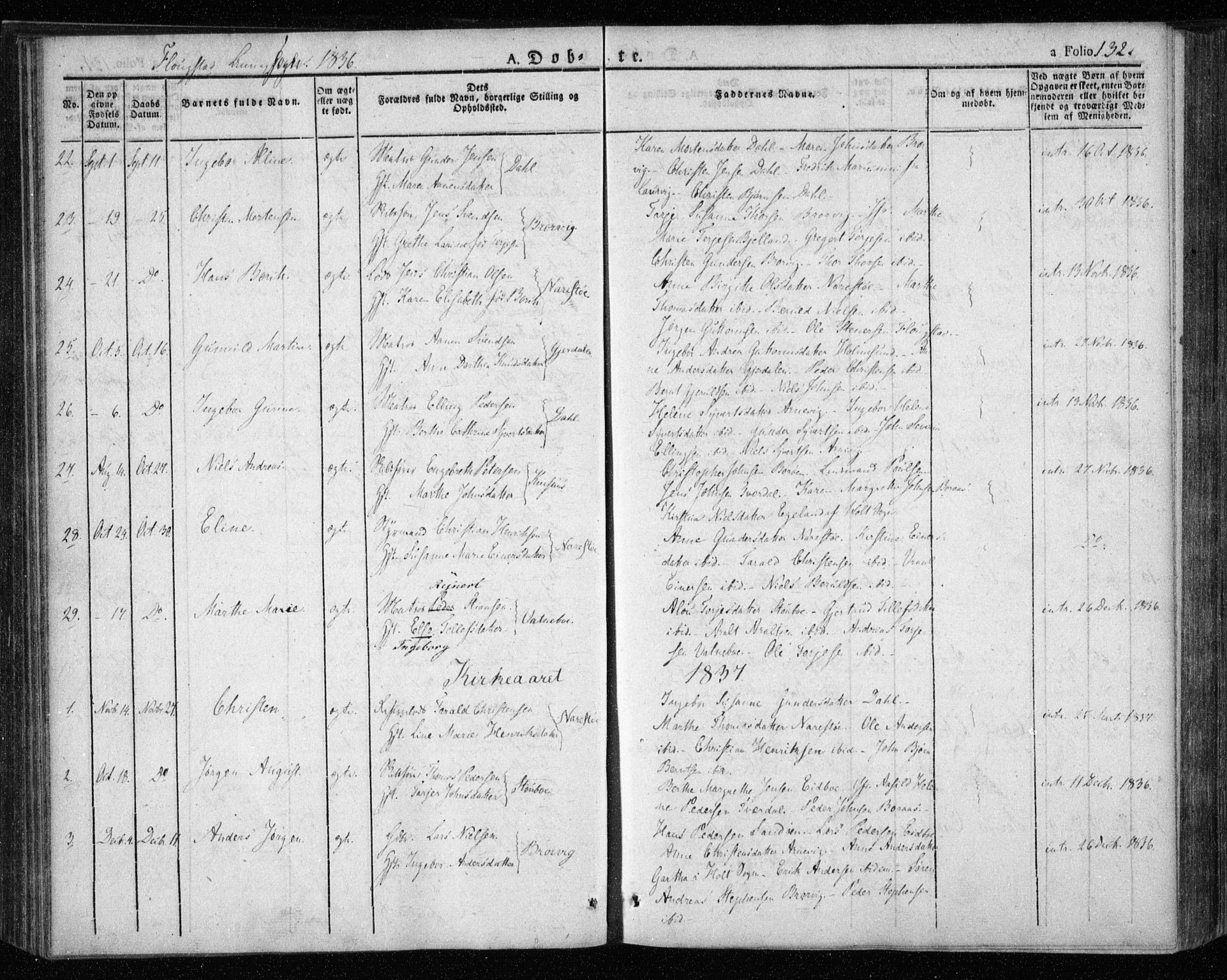 Dypvåg sokneprestkontor, AV/SAK-1111-0007/F/Fa/Faa/L0004: Parish register (official) no. A 4, 1824-1840, p. 132