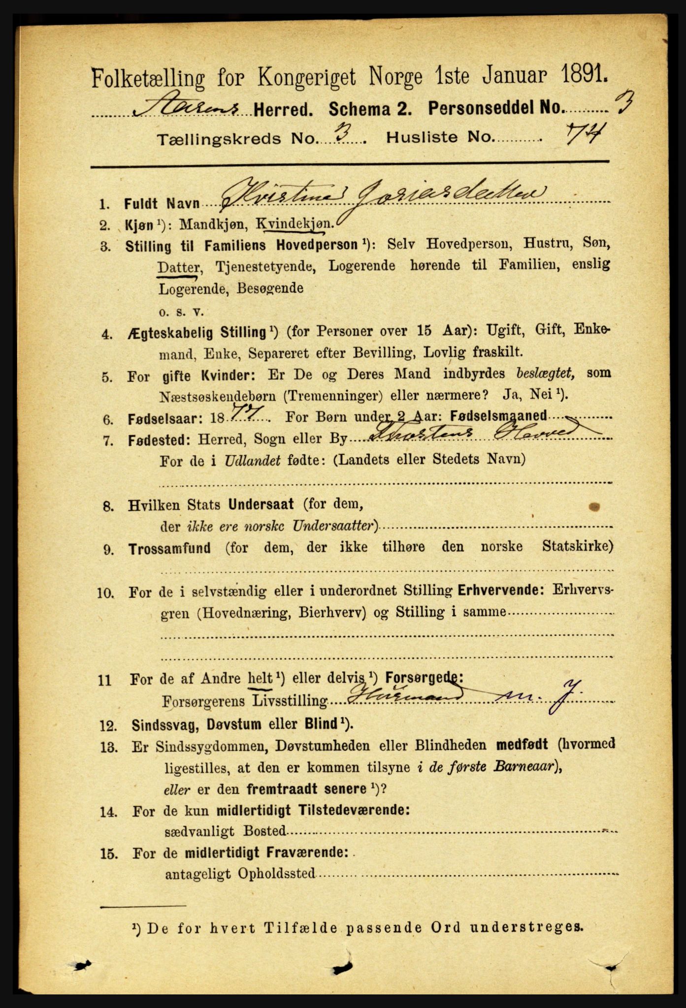 RA, 1891 census for 1716 Åsen, 1891, p. 1329