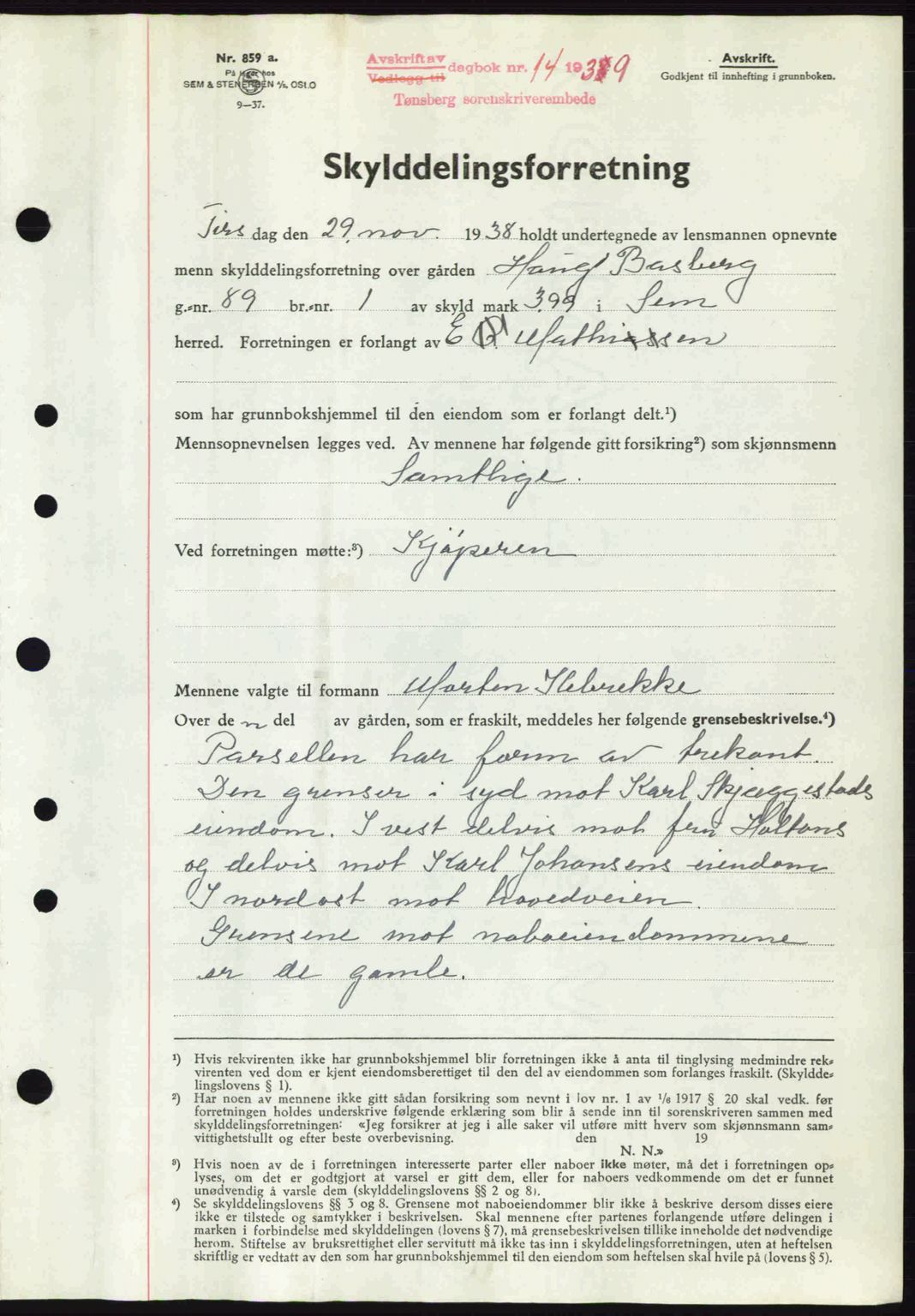 Jarlsberg sorenskriveri, SAKO/A-131/G/Ga/Gaa/L0006: Mortgage book no. A-6, 1938-1939, Diary no: : 14/1939