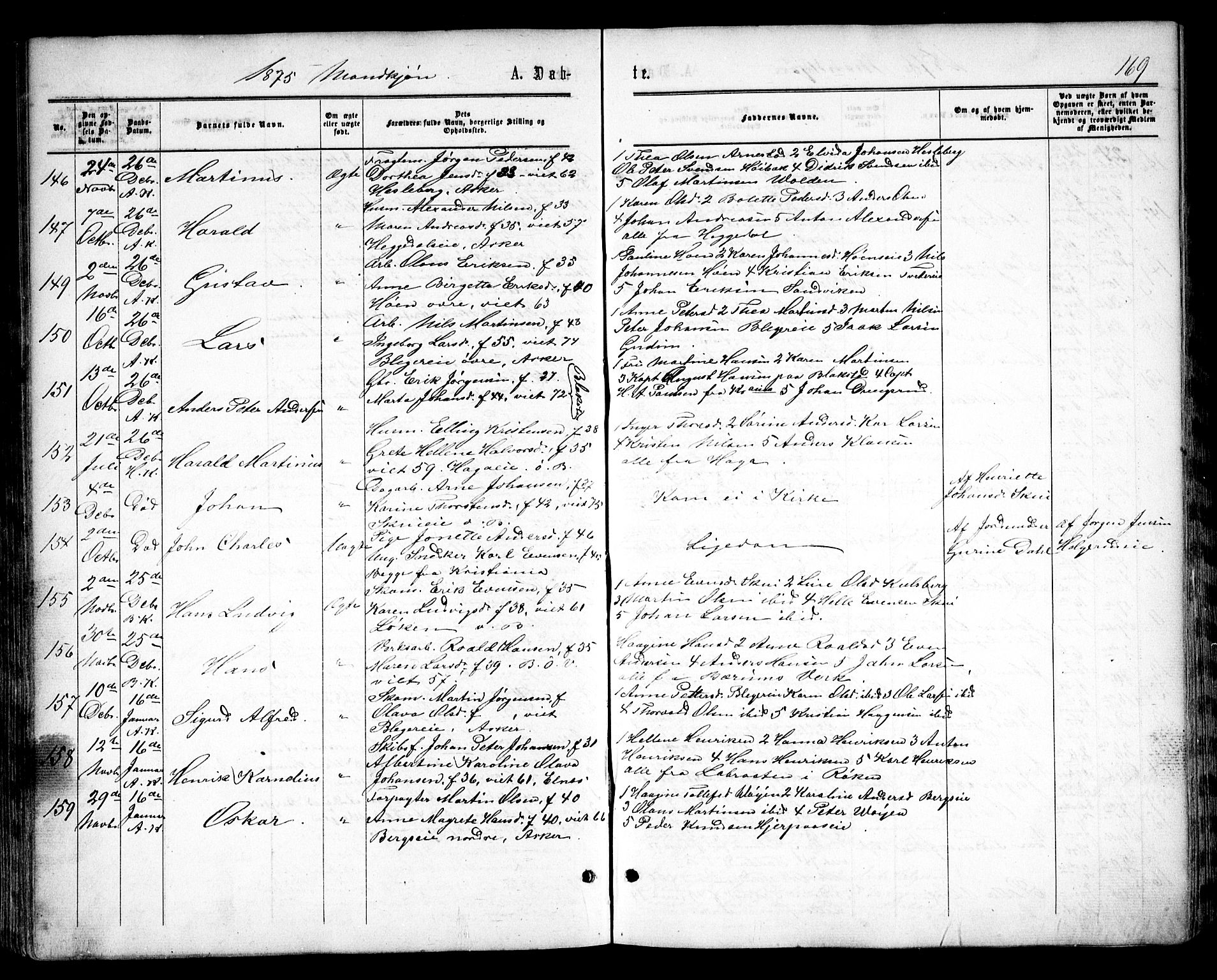 Asker prestekontor Kirkebøker, SAO/A-10256a/F/Fa/L0008: Parish register (official) no. I 8, 1865-1878, p. 169