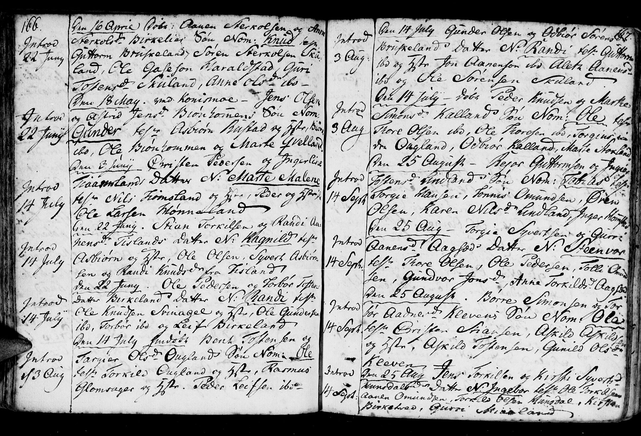 Holum sokneprestkontor, AV/SAK-1111-0022/F/Fa/Fab/L0004: Parish register (official) no. A 4, 1774-1847, p. 166-167