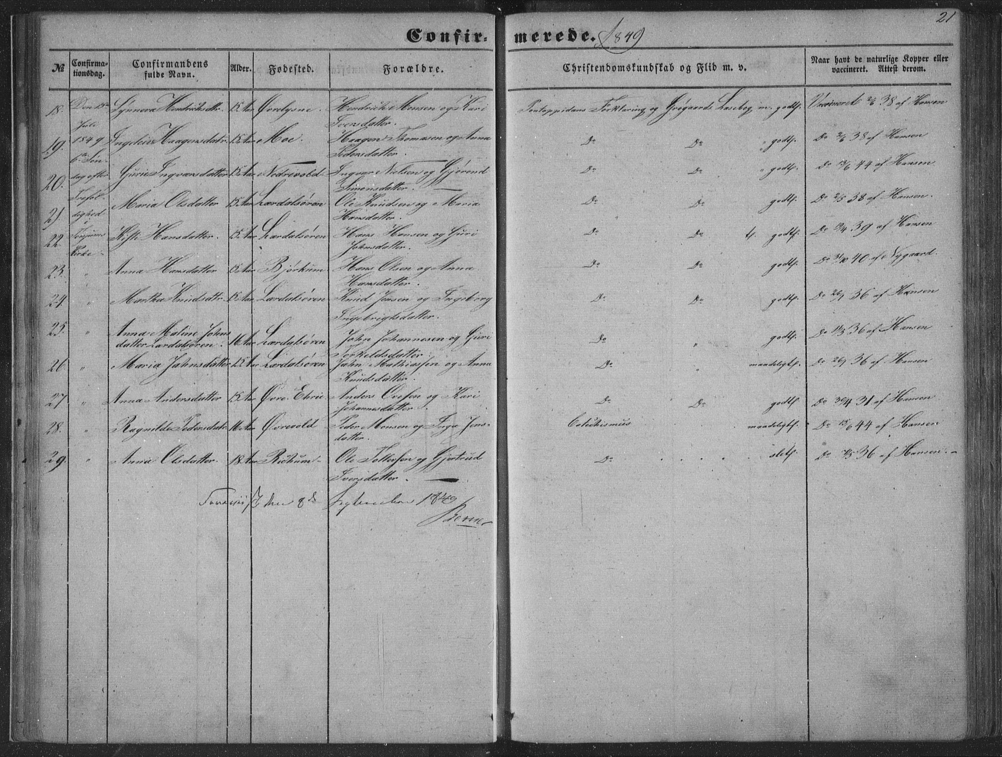 Lærdal sokneprestembete, AV/SAB-A-81201: Parish register (official) no. A 13, 1847-1864, p. 21