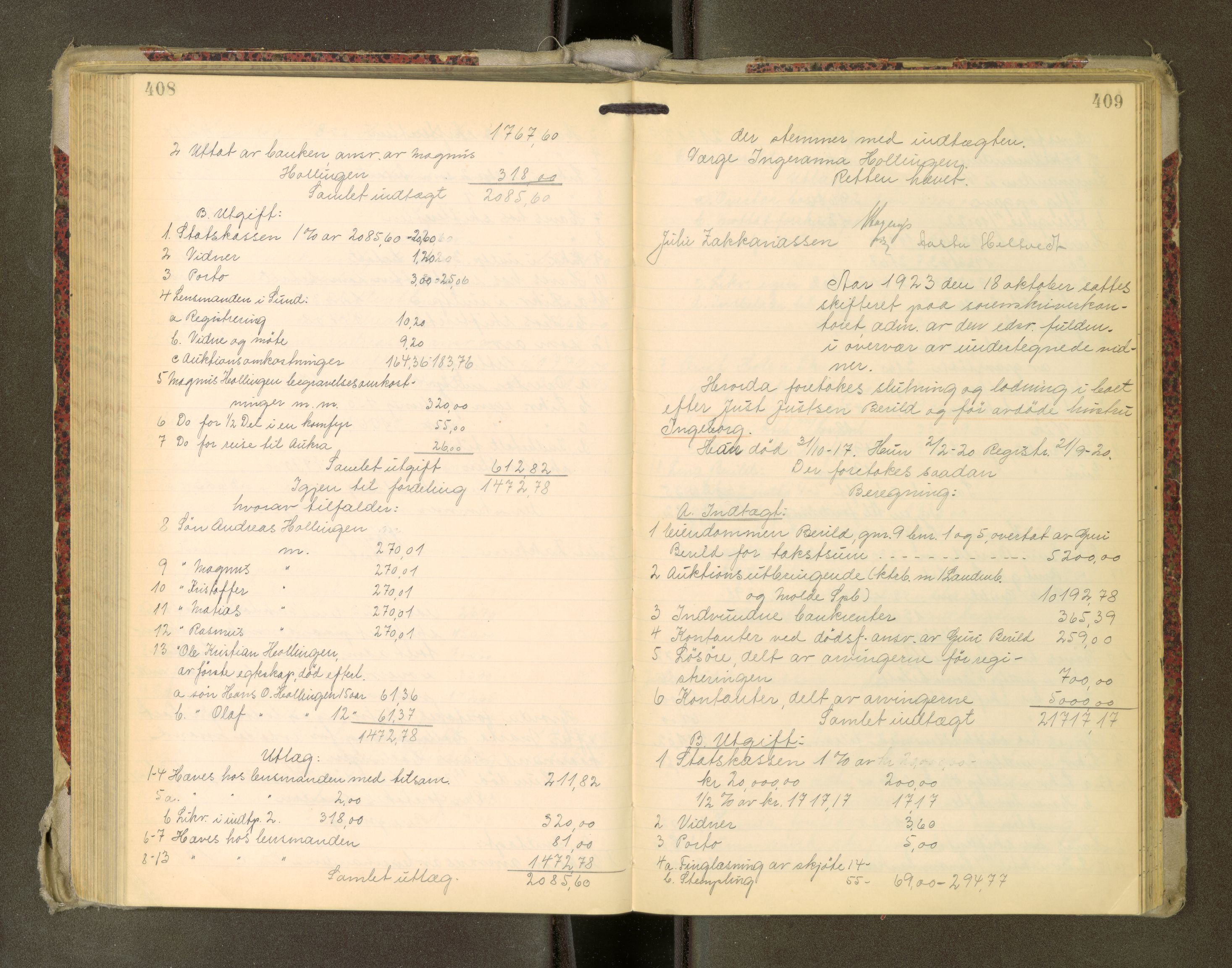 Romsdal sorenskriveri, AV/SAT-A-4149/1/3/3A/L0022: Skifteutlodnings Protokoll, 1920-1924, p. 408-409